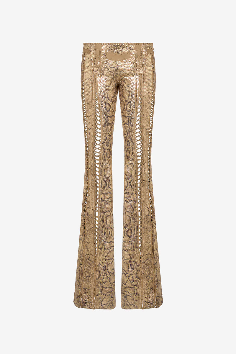 Gold Leather Pants with Python Print and Cut-Out Details 1