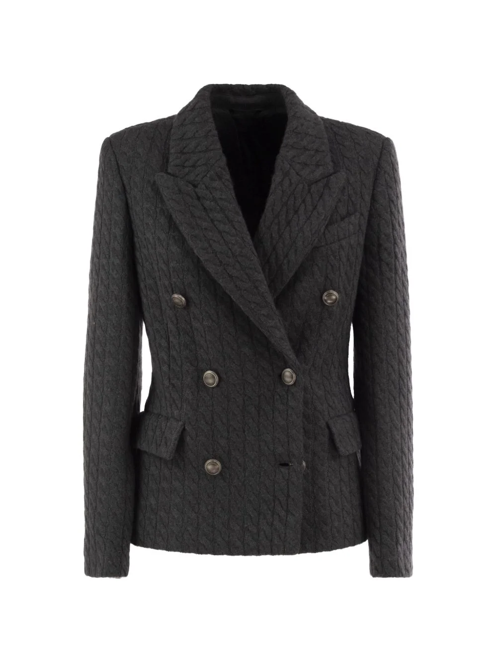 double-breasted cable-knit blazer - 1
