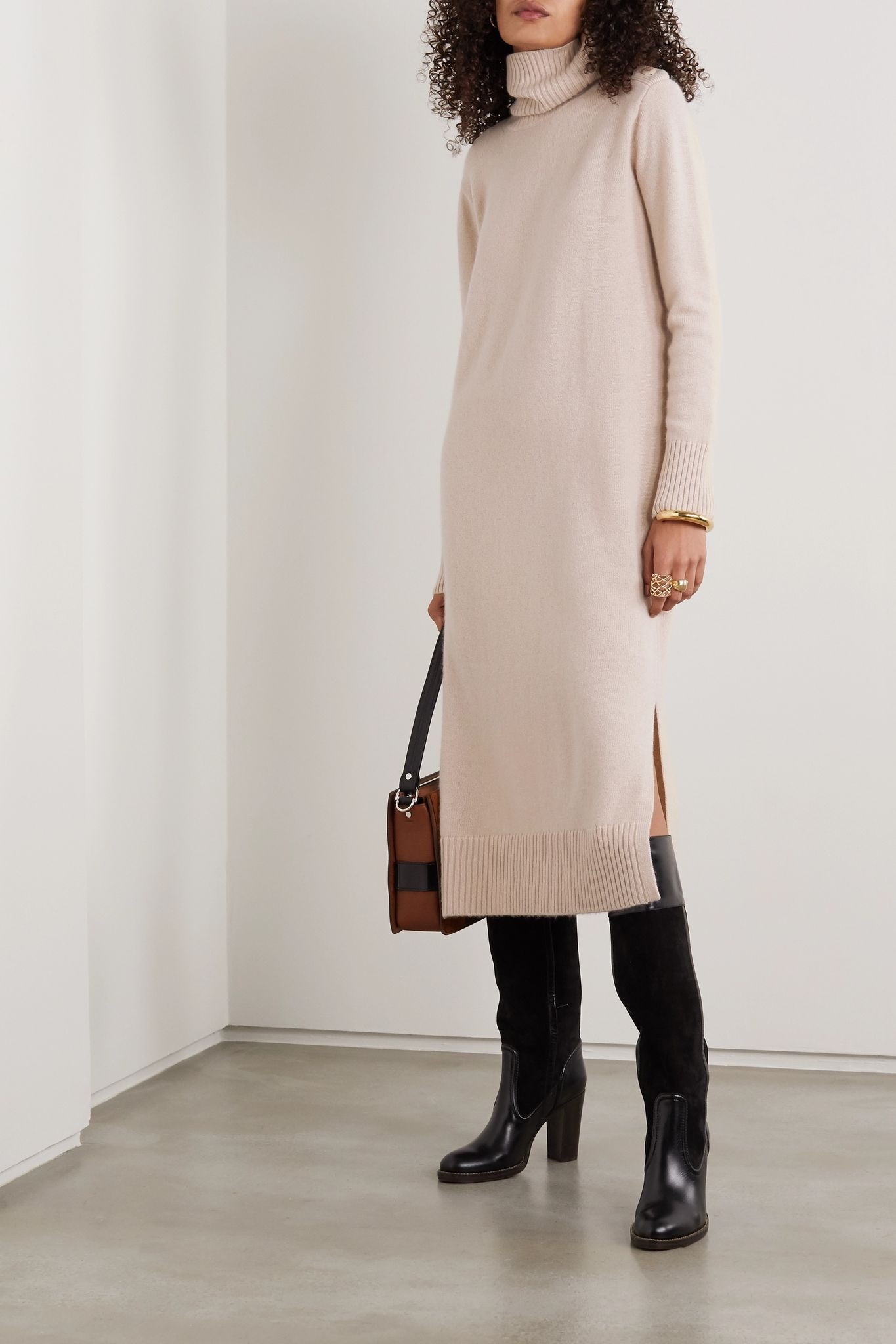 Button-embellished wool and cashmere-blend turtleneck midi dress - 2