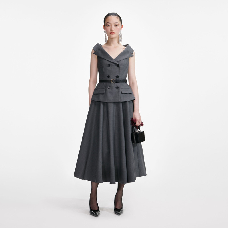 Grey Wool Tailored Midi Dress 1