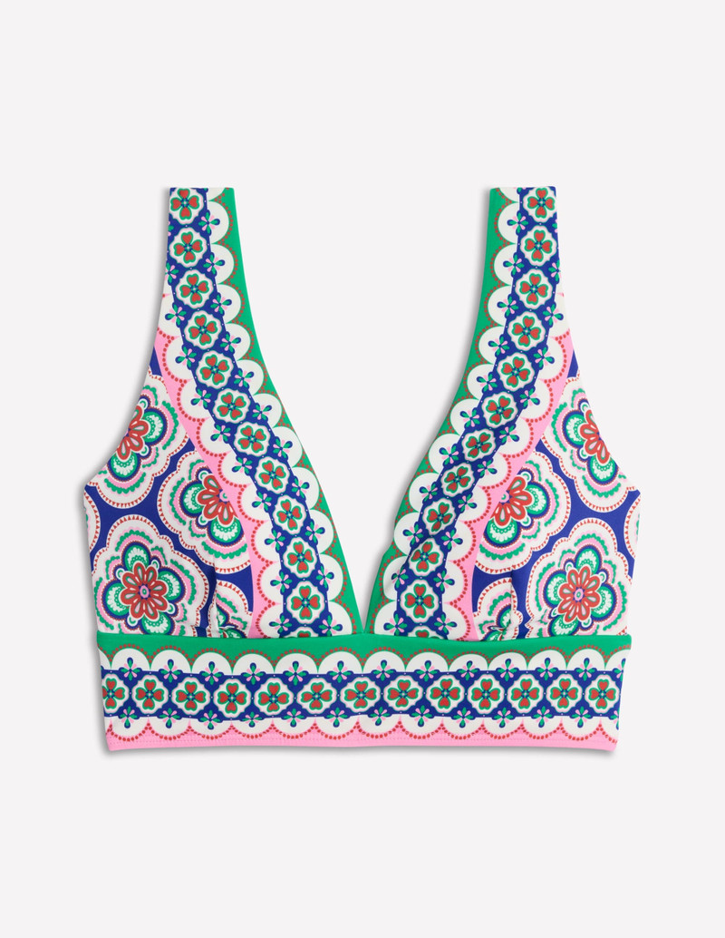 Porto V-neck Bikini Top-Bright Blue, Botanic Blush - 1