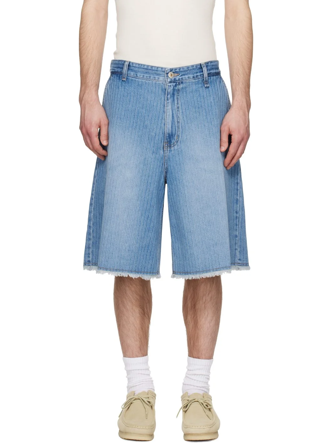 Blue Stripe Denim Bermuda Shorts - 1