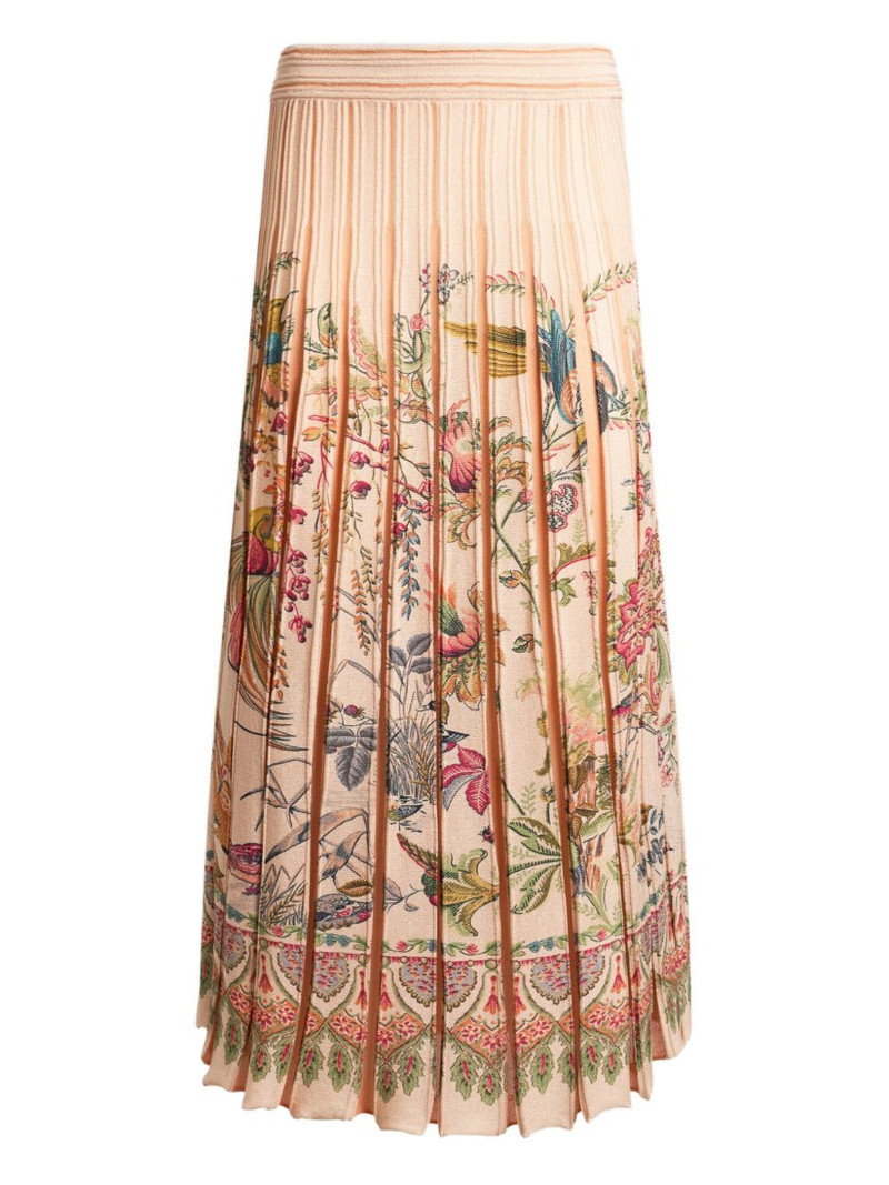 pleated flora fauna-print midi skirt 1