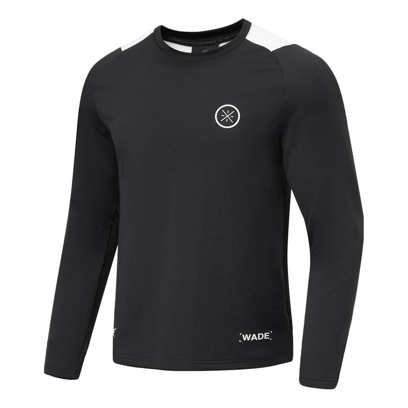 Wade 로고의 Li-Ning 방법 따뜻한 Fleece 긴 소매 T 셔츠 '블랙 화이트' ATLT109-1 - 1