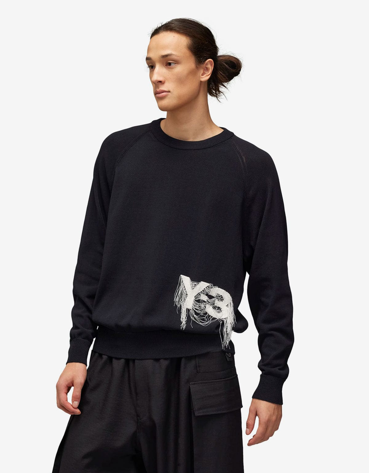 Y-3 Black Frayed Logo Sweater - 2