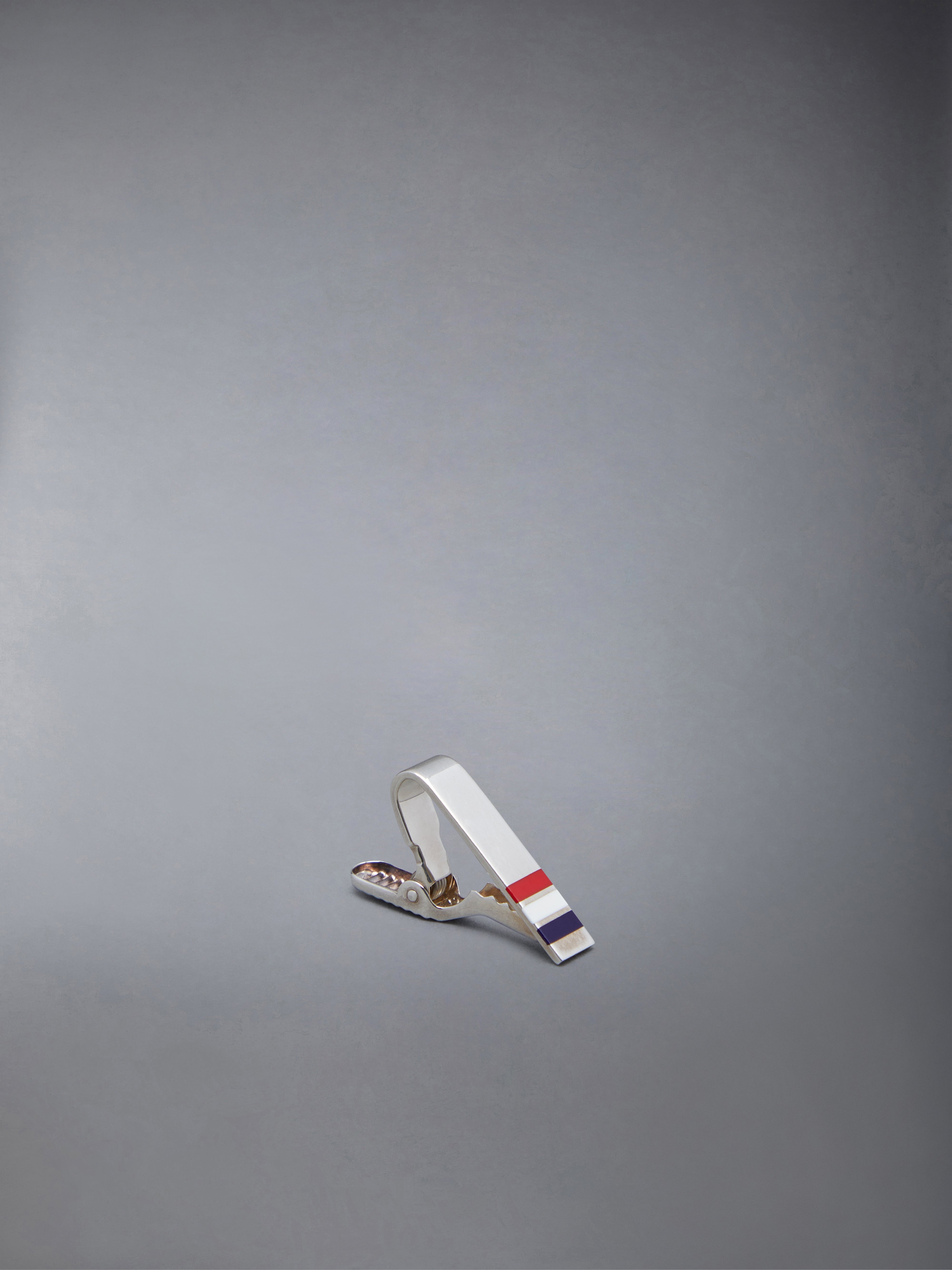 SILVER ENAMEL STRIPE SHORT TIE BAR - 2