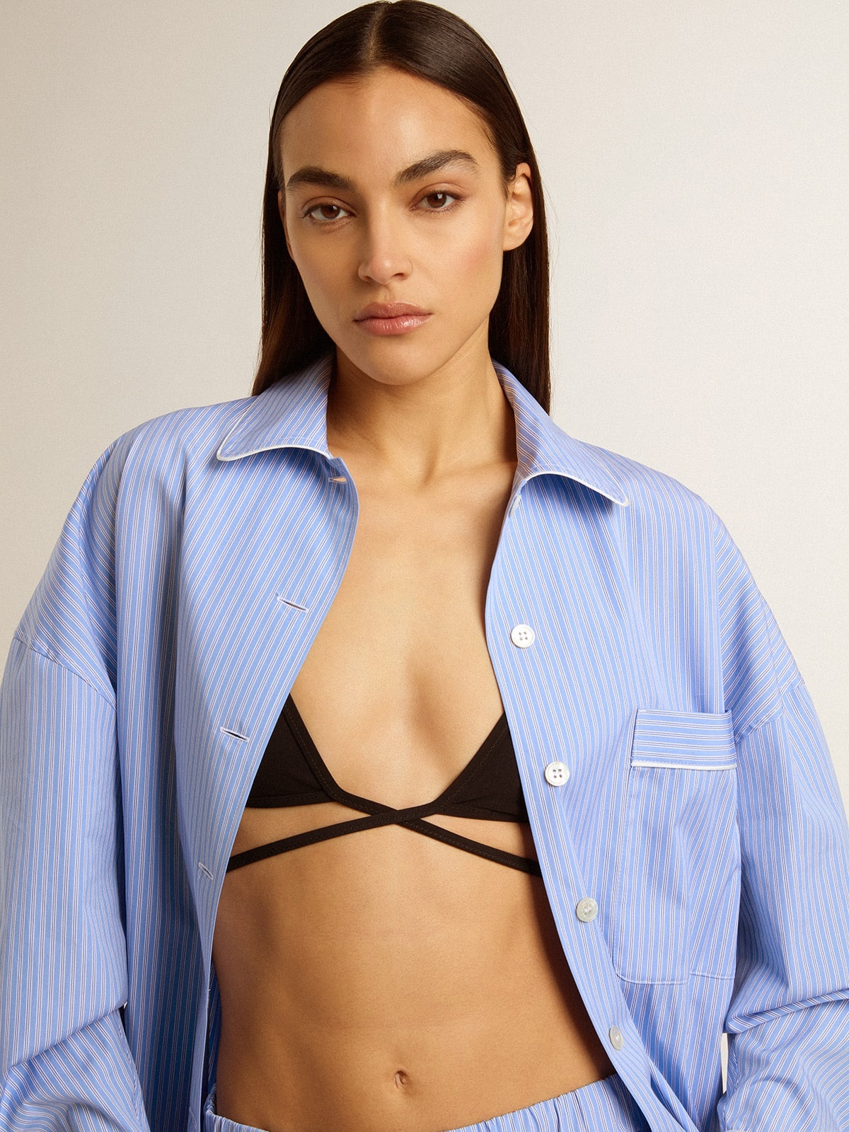 Women's shirt in striped cotton poplin - 6