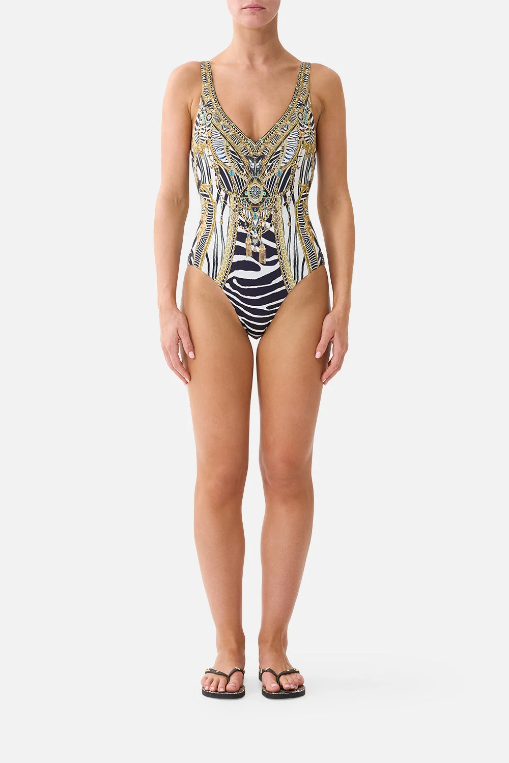 V NECK ONE PIECE W V BACK ZIG ZAG ZOO - 1