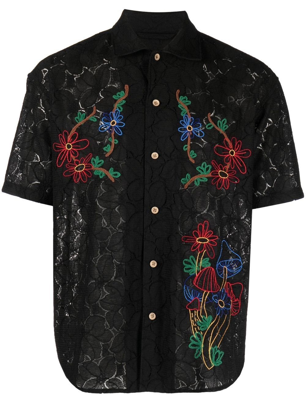 floral-embroidered patterned-jacquard shirt - 1