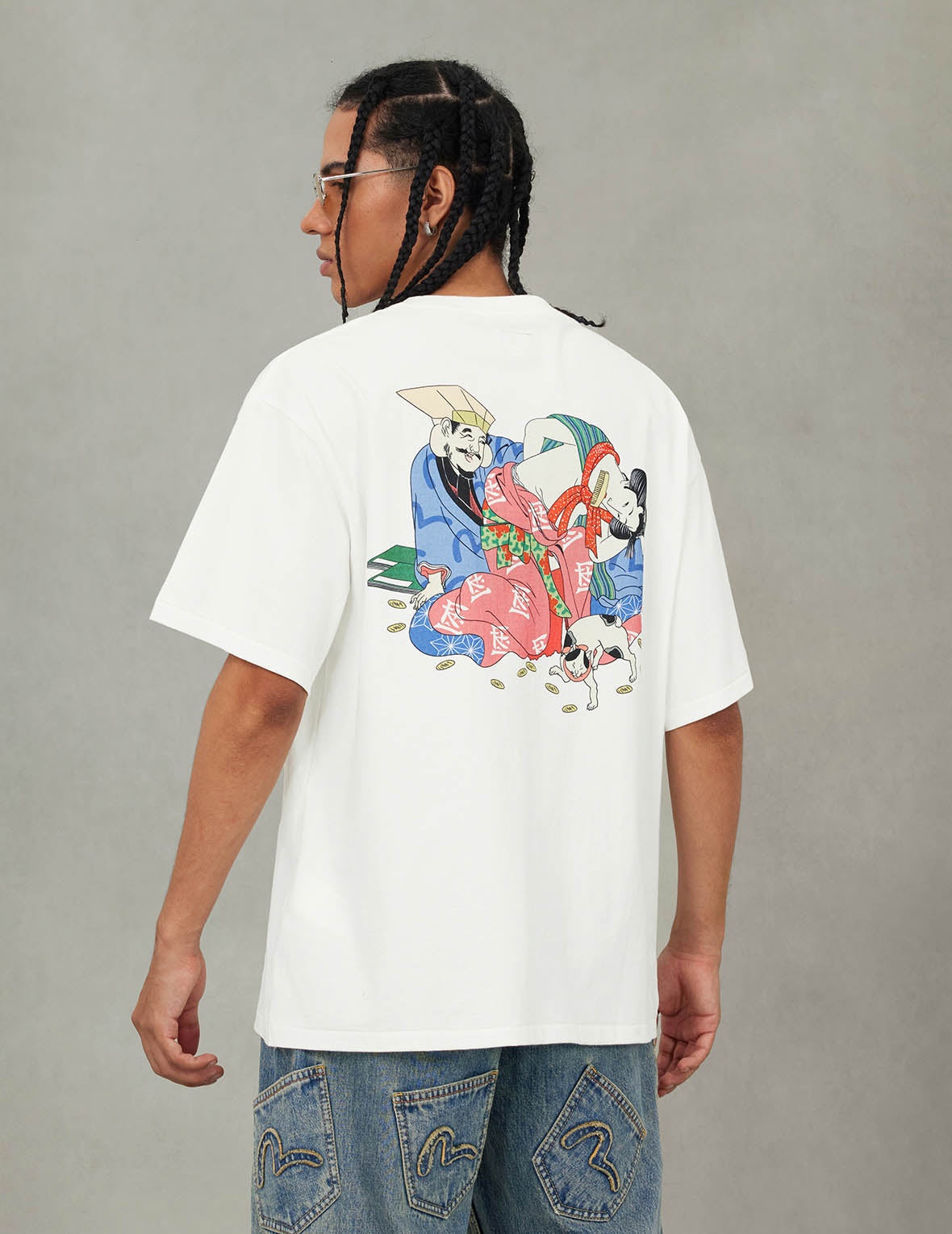 EVISU X F-LAGSTUF-F Shuga and Koban Coin Seagull Print Regular Fit T-shirt - White - 7
