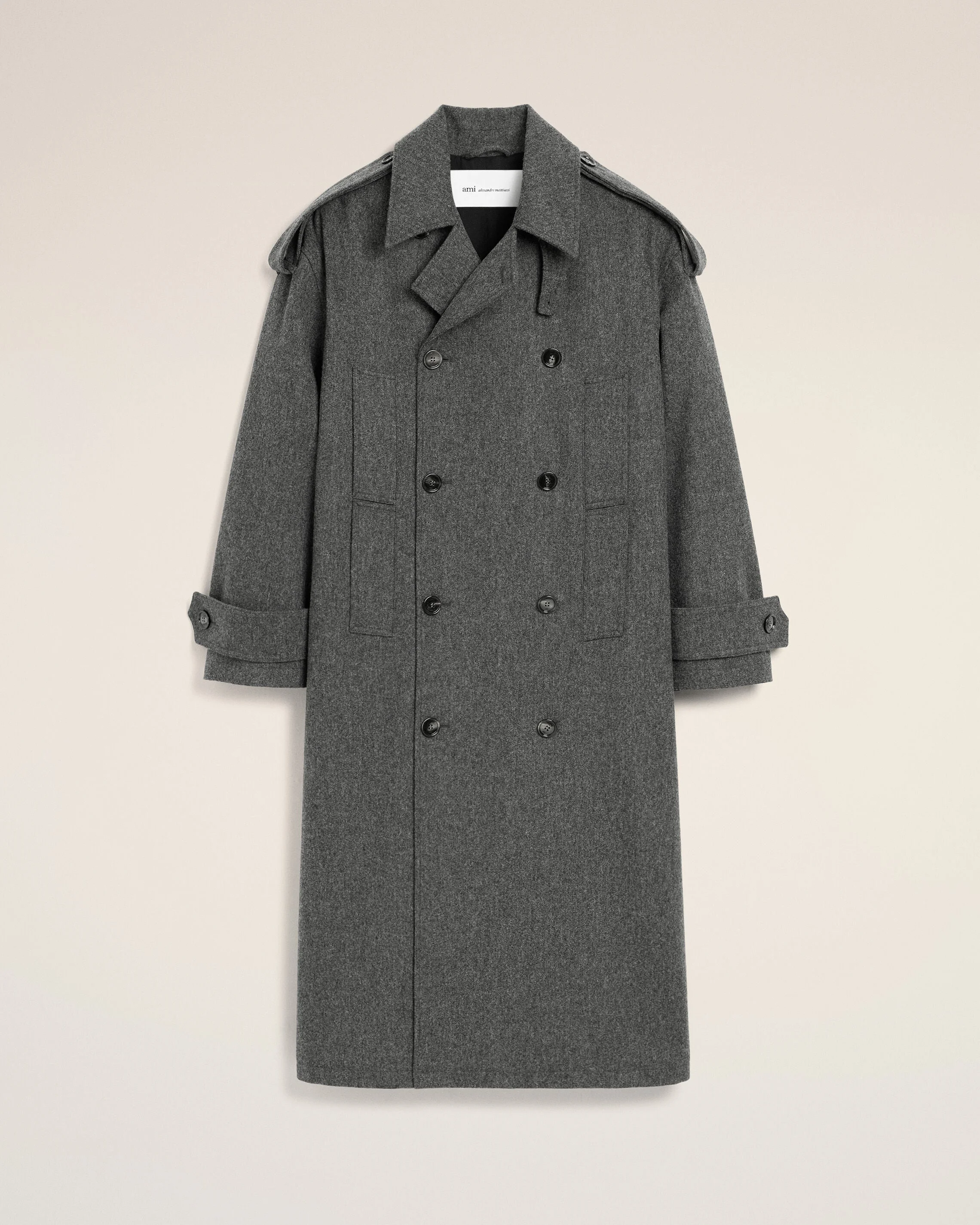 GREY WOOL TRENCH COAT - 1