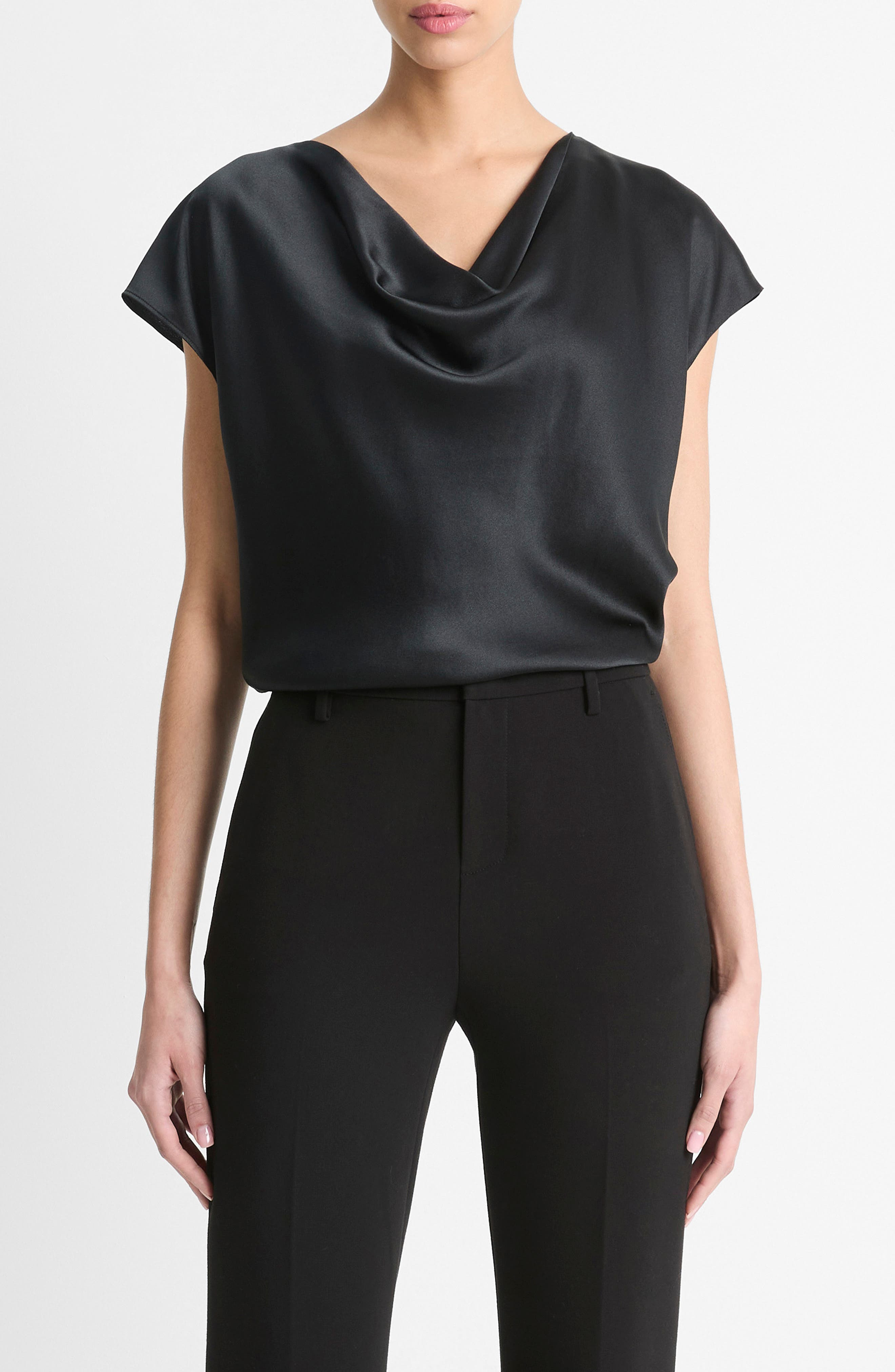 Vince Cowl Neck Silk Blouse in Black at Nordstrom - 1