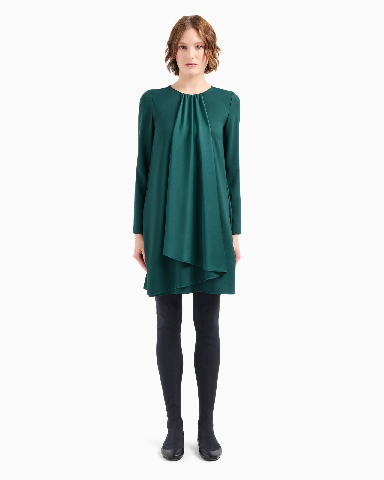 Satin crêpe tunic dress with oversized ruffle - 2