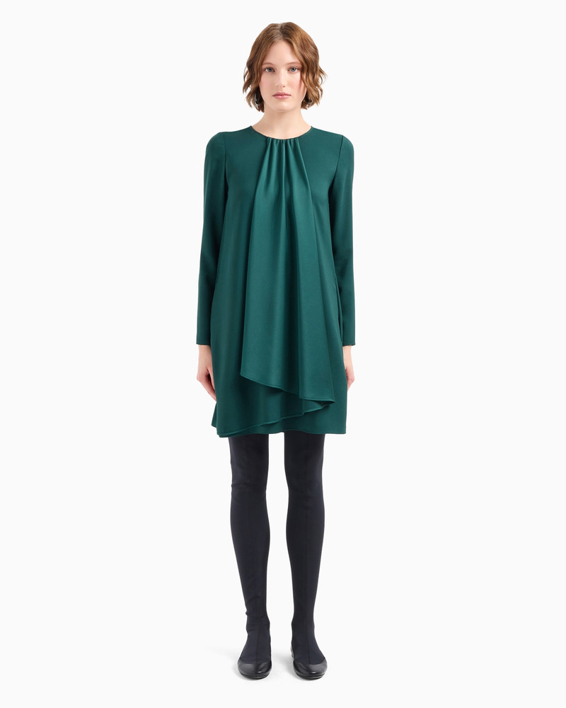 Satin crêpe tunic dress with oversized ruffle 2