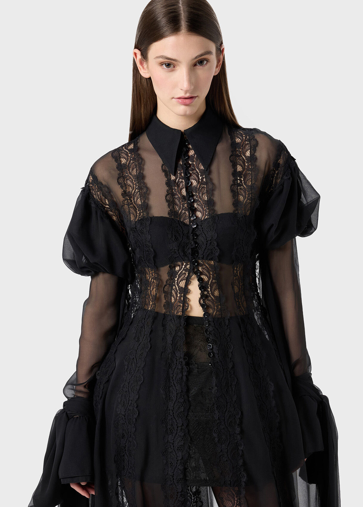 CHIFFON AND LACE SHIRT DRESS - 4