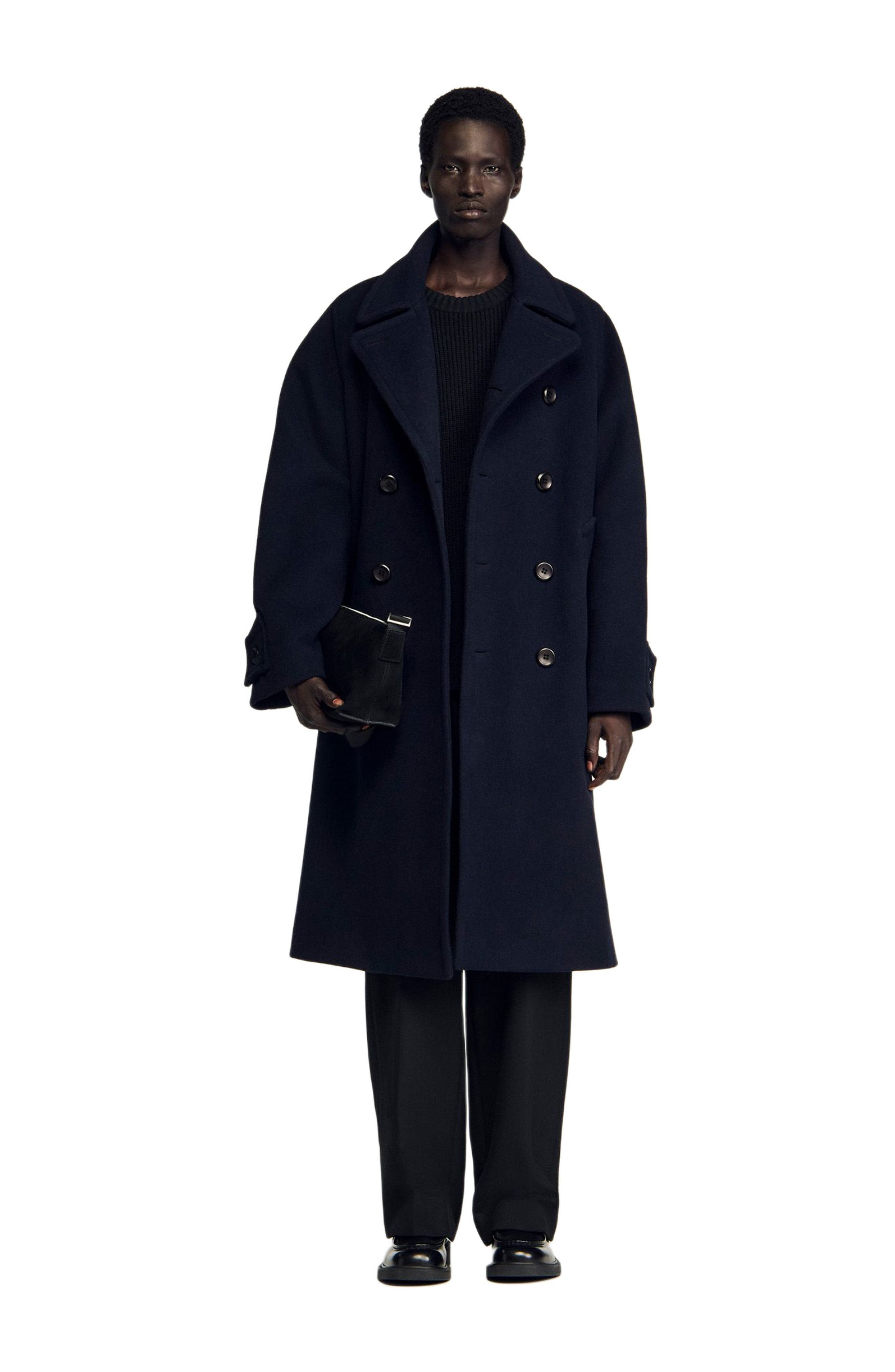 SANDRO Double-breasted wool coat in Navy Blue at Nordstrom - 6