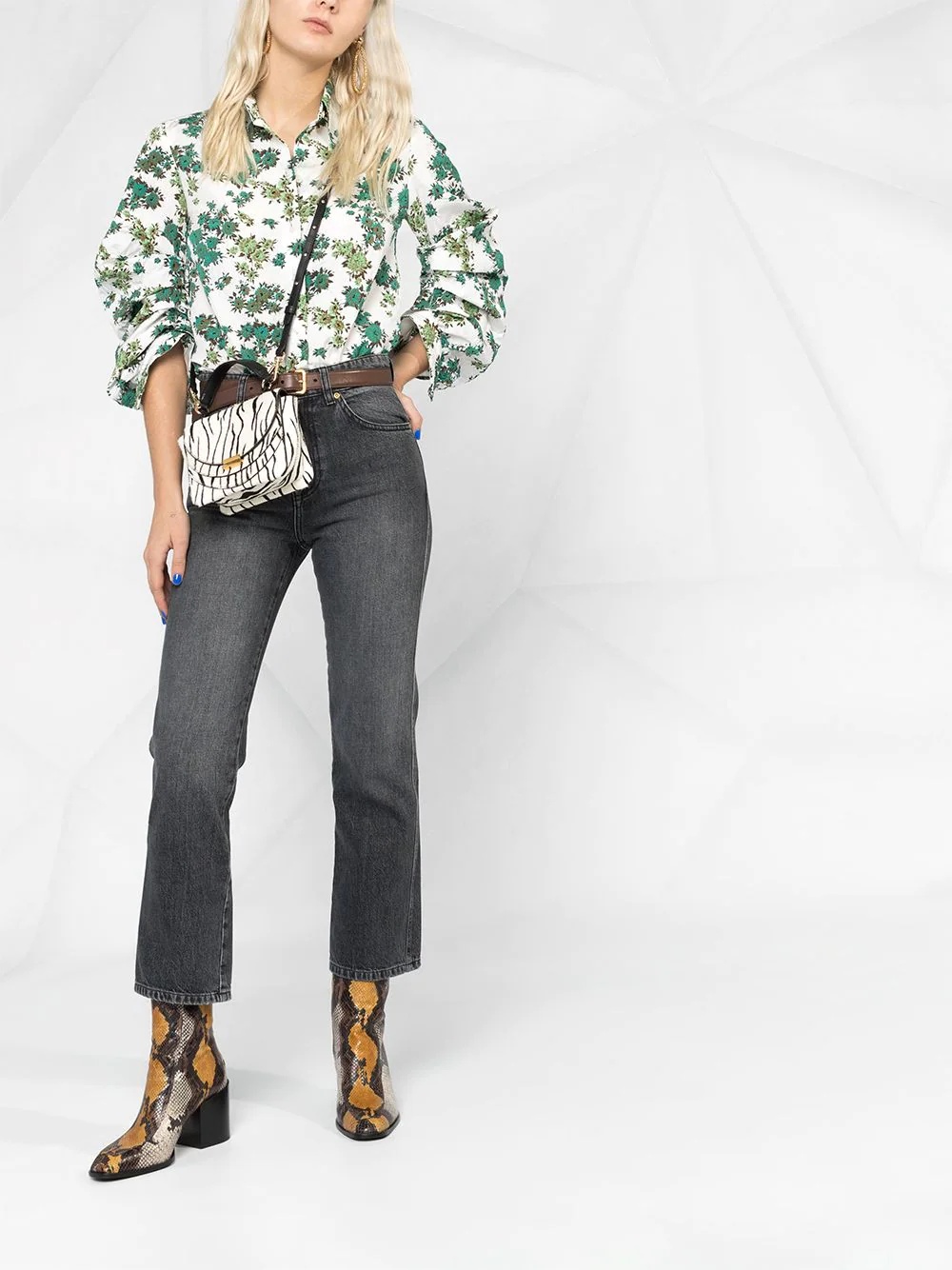 floral print gathered sleeve shirt - 2