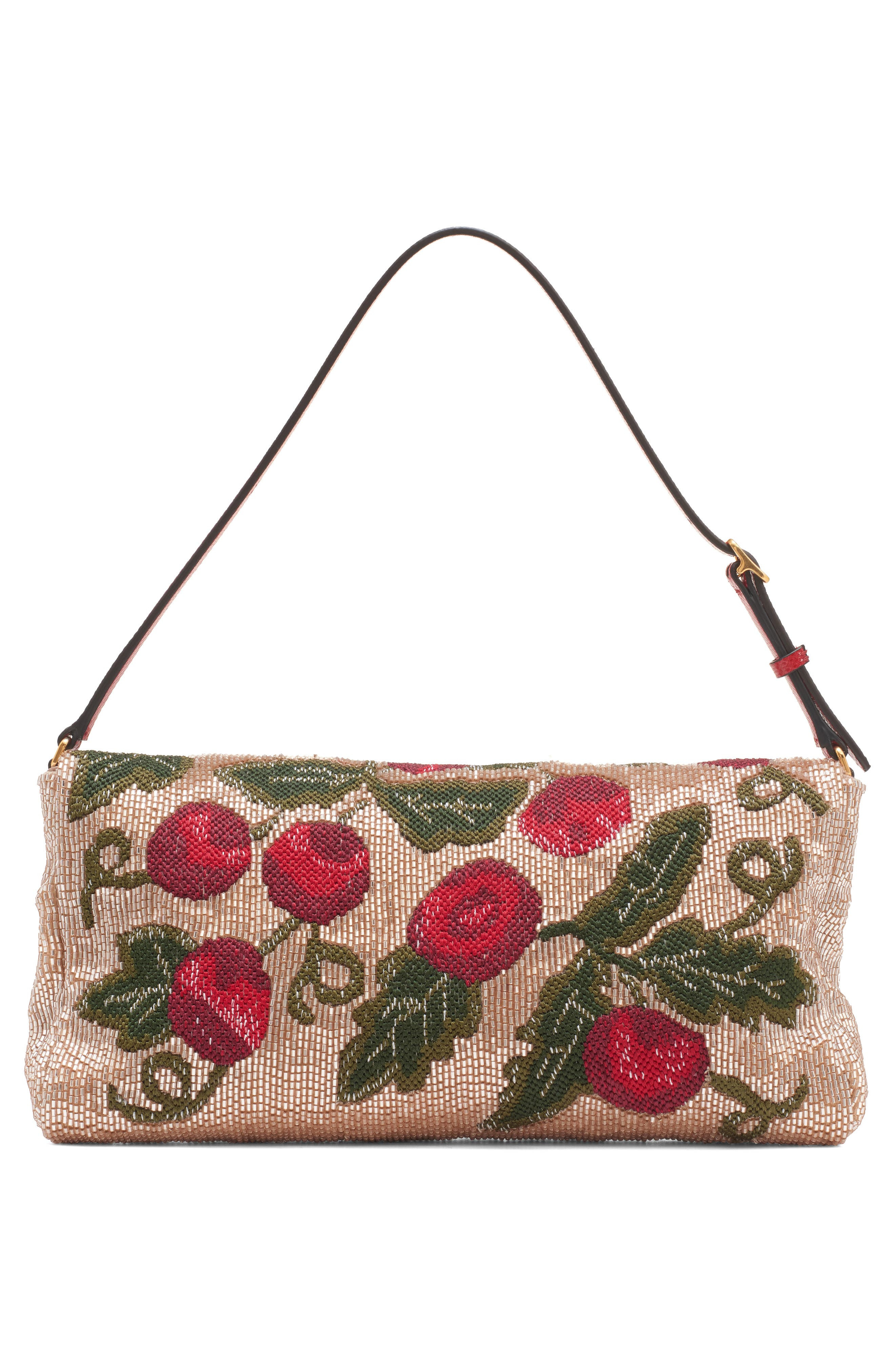 Valentino Garavani Embroidered & Beaded Satin Shoulder Bag in Multicolor/Rouge Pur at Nordstrom - 3