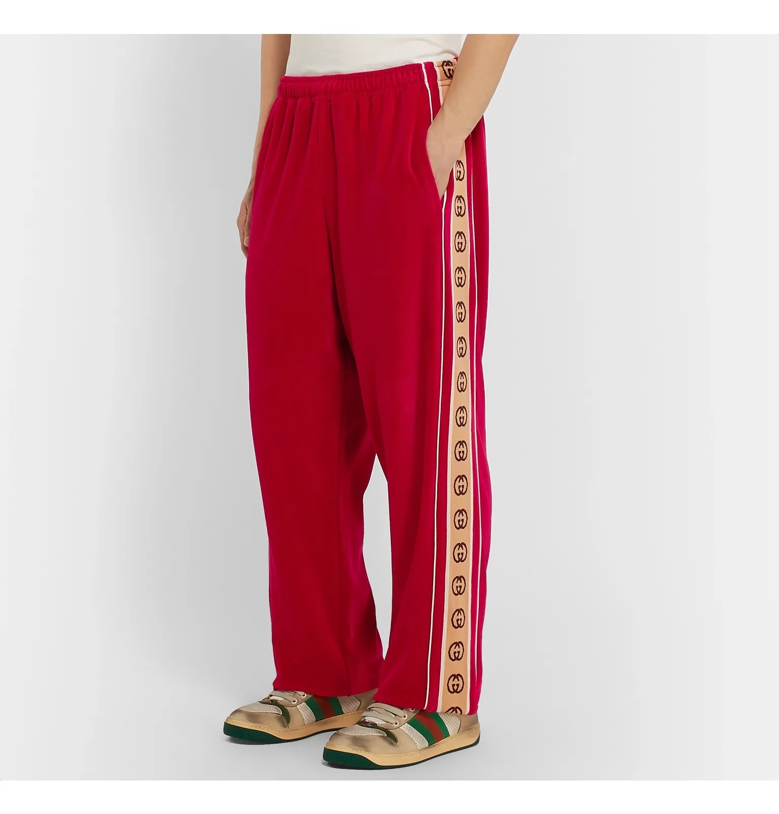 Tapered Logo-Appliquéd Webbing-Trimmed Piped Velvet Sweatpants - 13