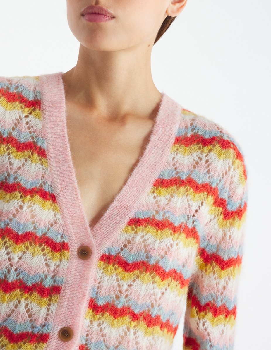 STRIPED ALPACA LACE CARDIGAN - 4
