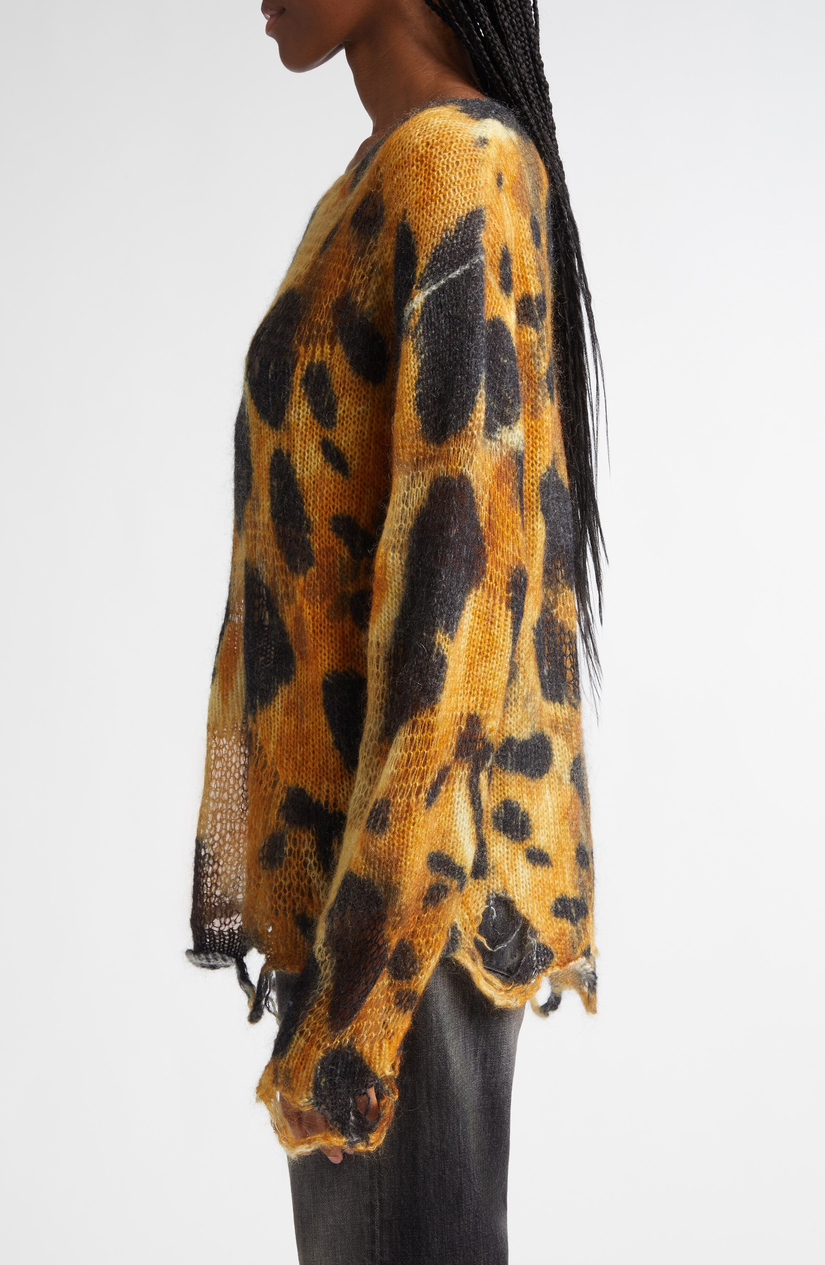 R13 Distressed Leopard Print Boyfriend Sweater at Nordstrom - 4