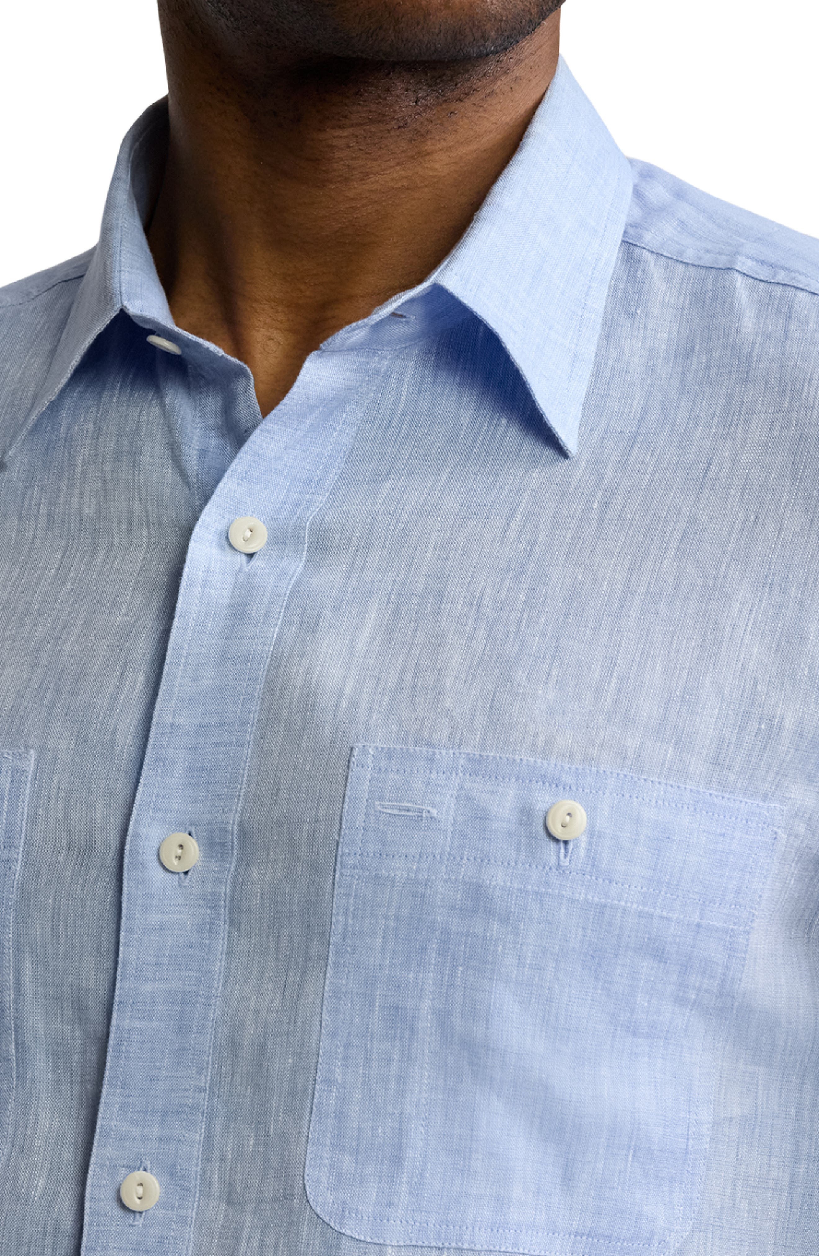 Ralph Lauren Purple Label Linen Chambray Button-Up Shirt in Light Blue at Nordstrom - 4
