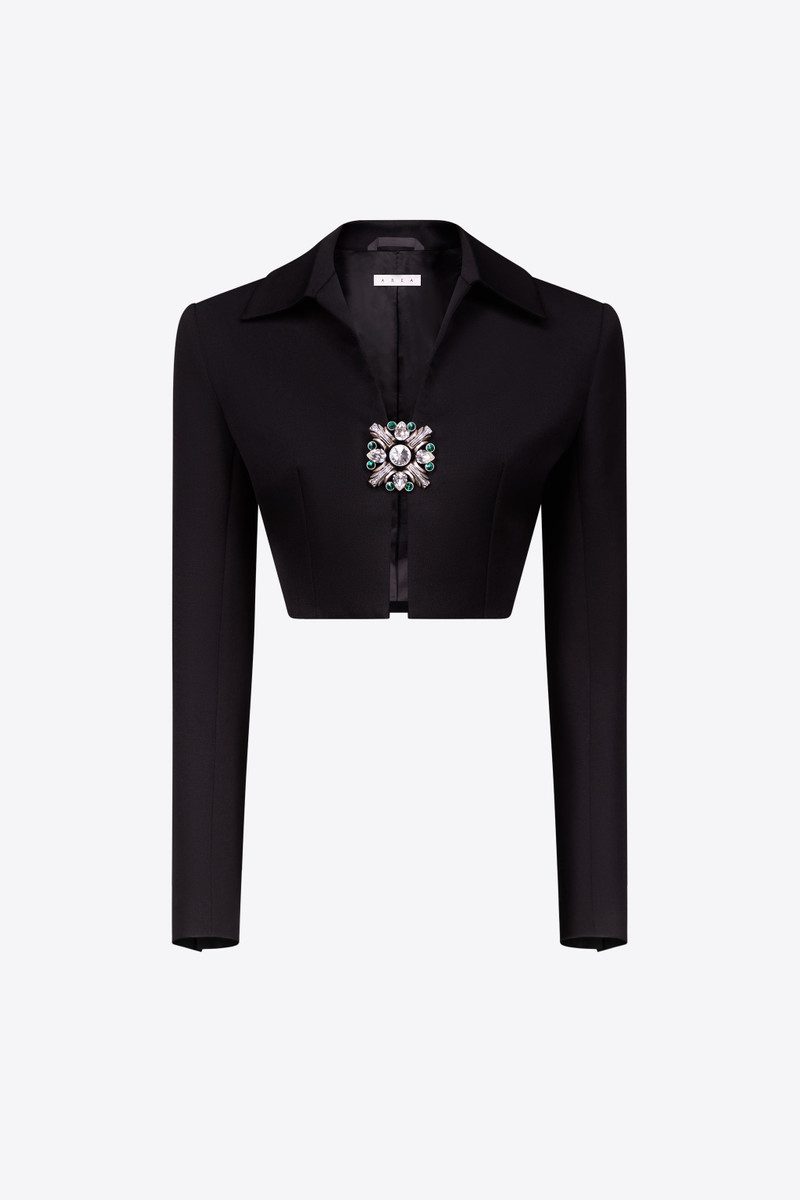 CRYSTAL BROOCH CROPPED JACKET - 1