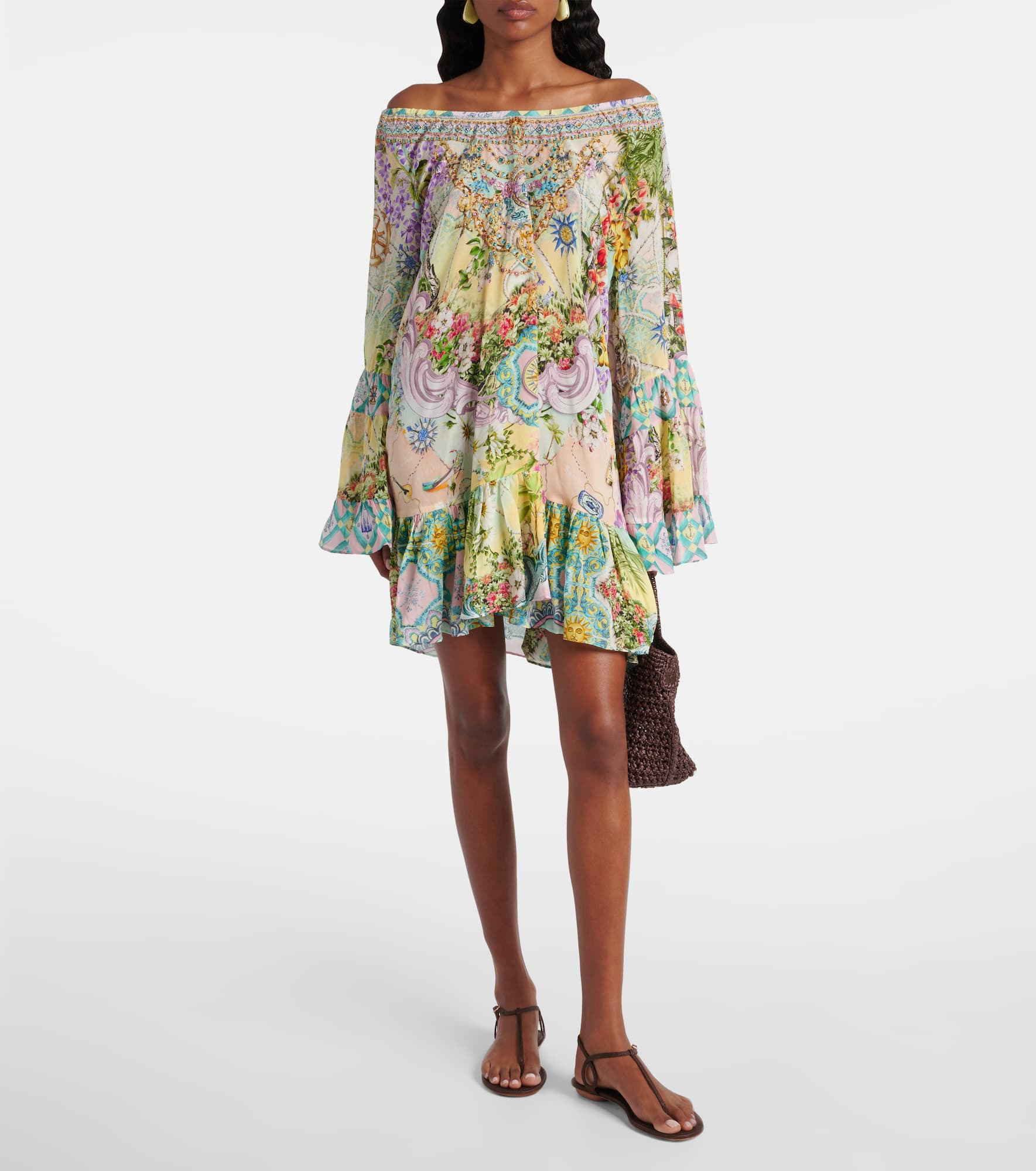 Embellished printed silk crêpe minidress - 2