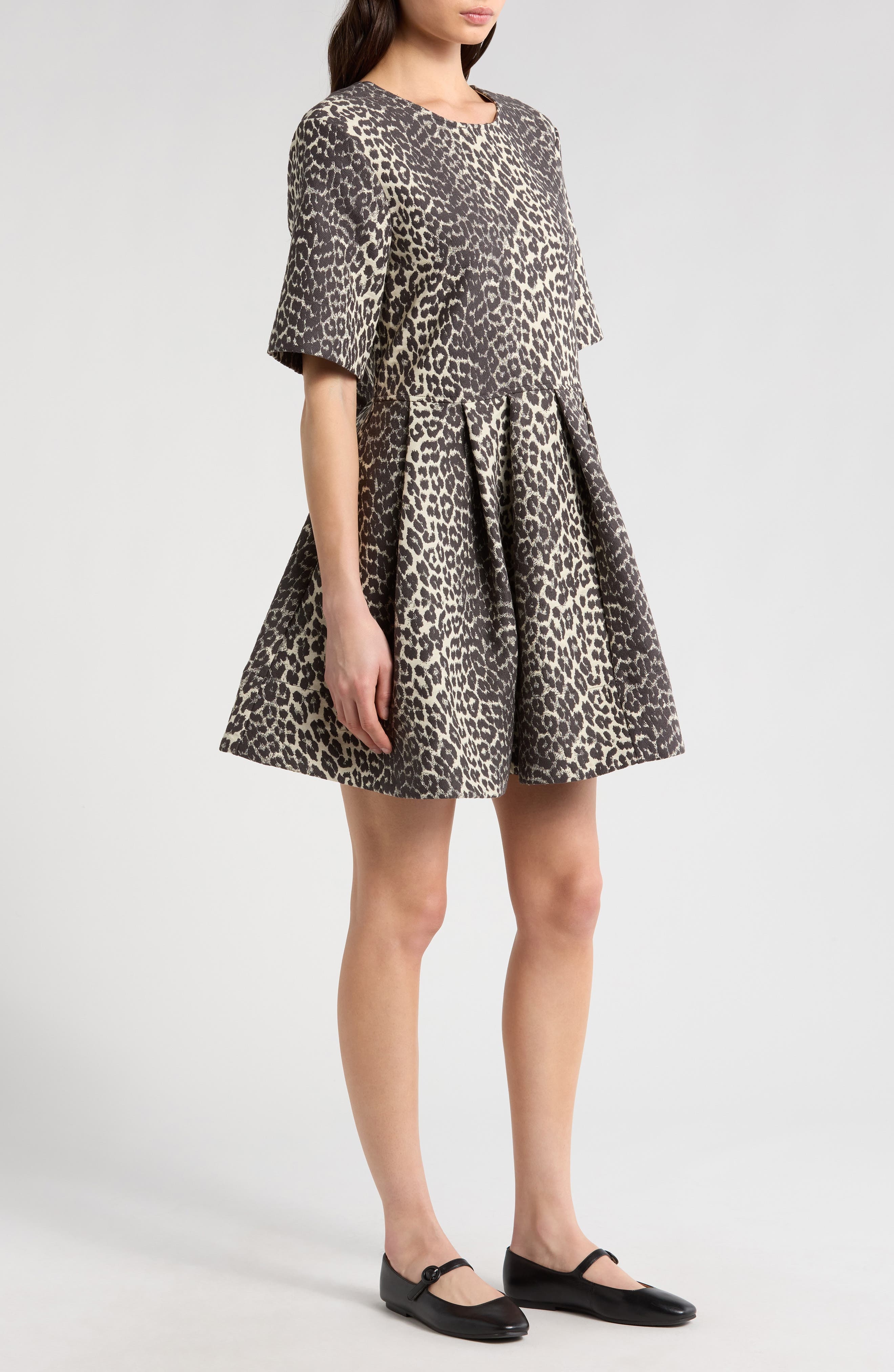 Ganni Leopard Jacquard Organic Cotton Skater Dress at Nordstrom - 3
