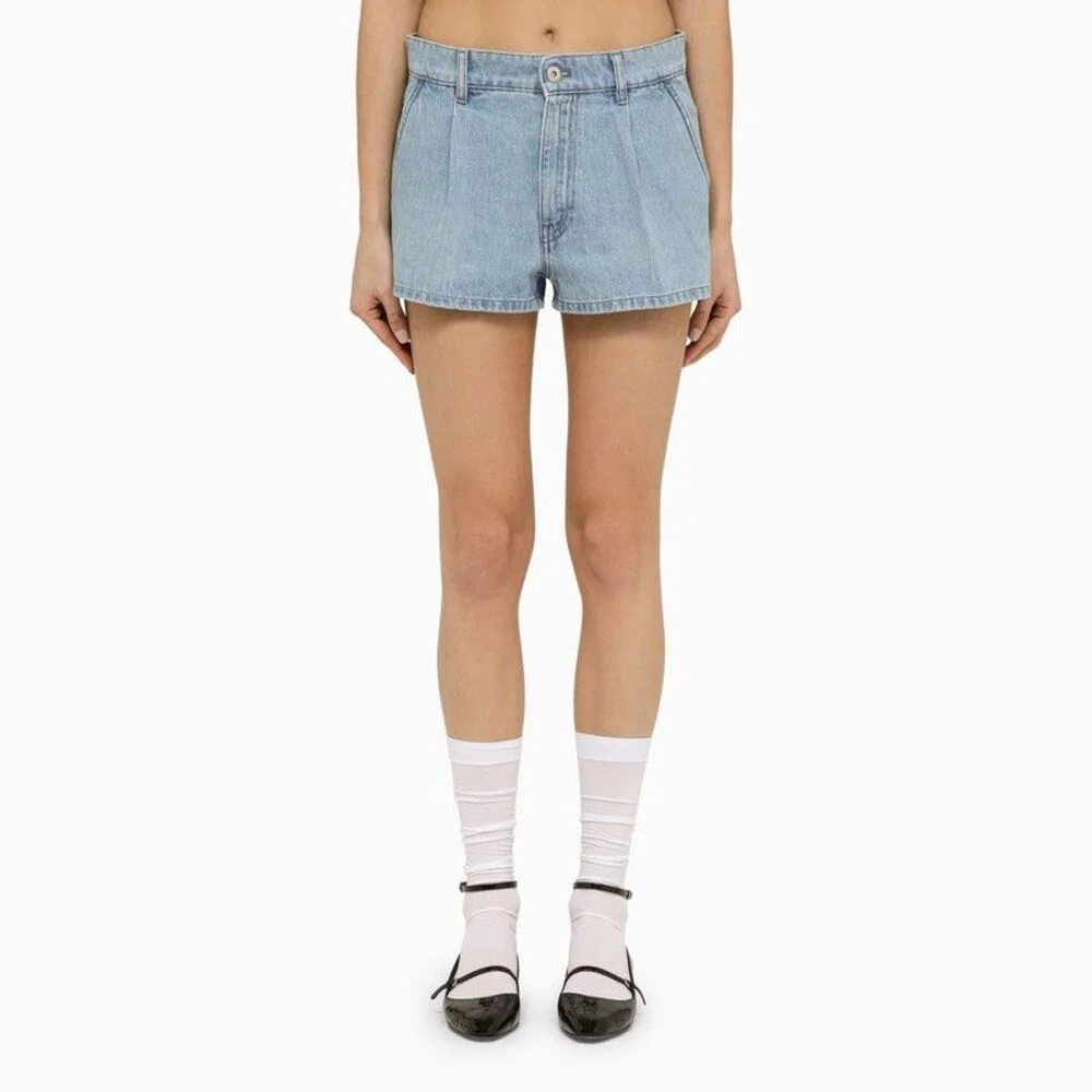 Miu Miu Women Light Blue Denim Short With Logo - 1