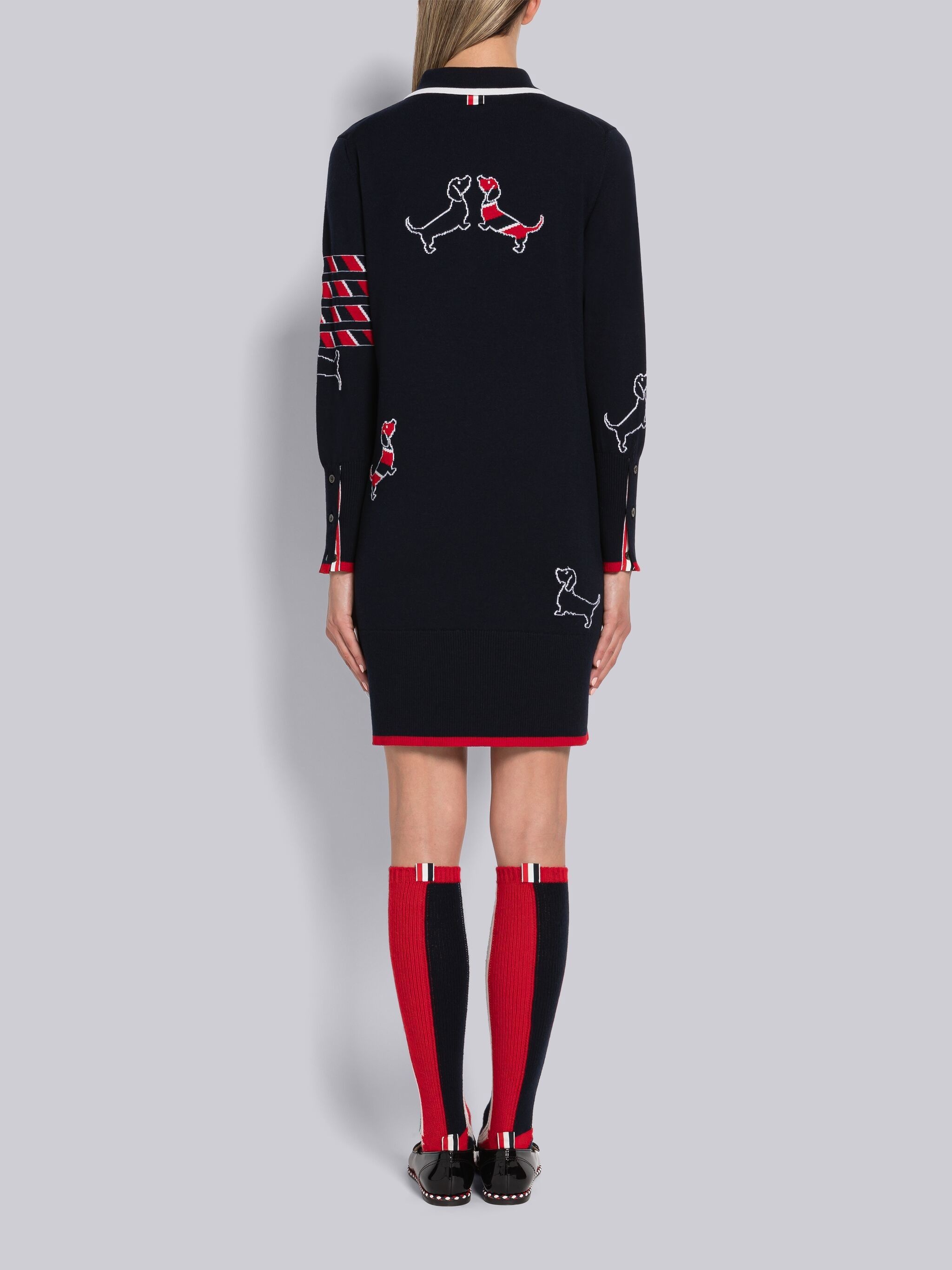 Fine Merino Hector Icon 4-Bar Long Sleeve Polo Dress - 3