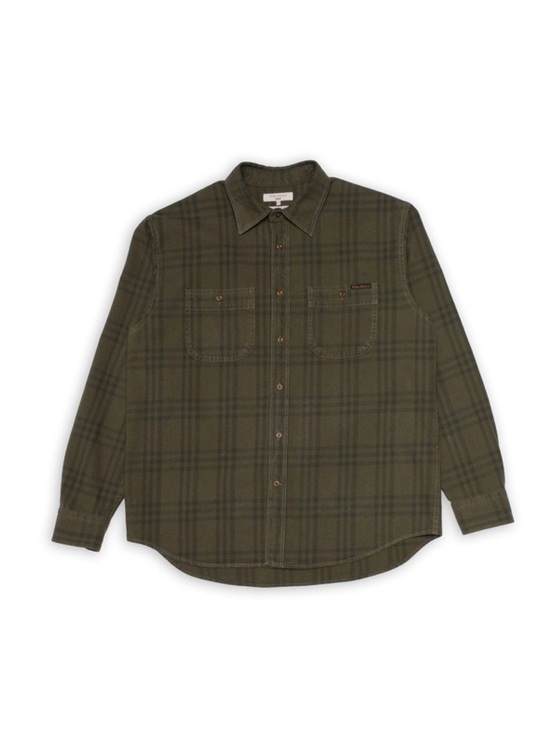 Julian Worker Plaid Check Shirt Olive 1