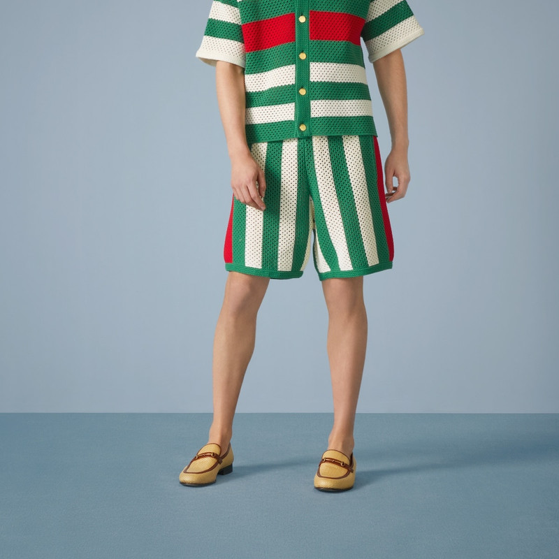 Cotton crochet striped shorts 4