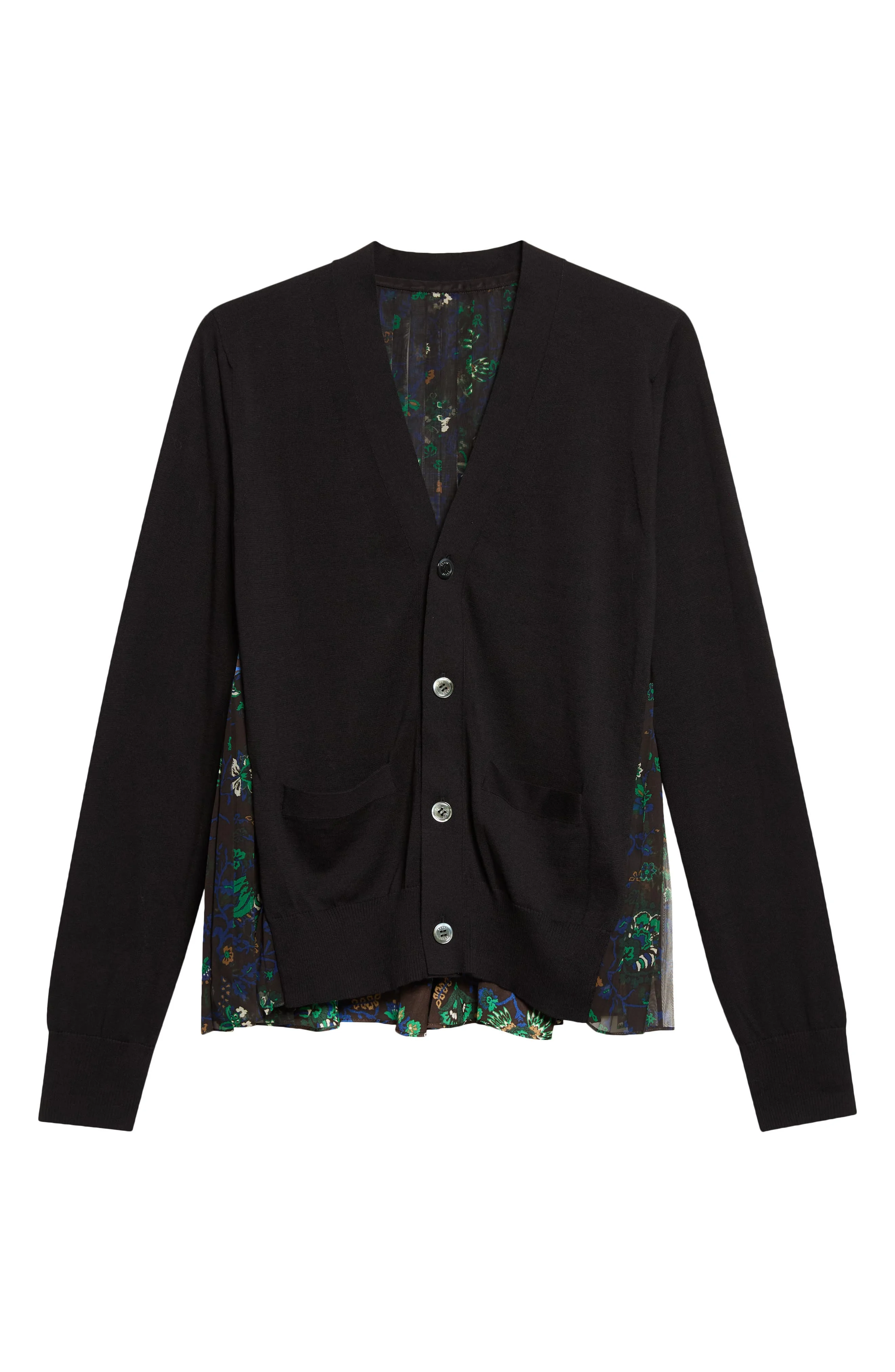 Sacai Floral Print Wool Blend Cardigan in Black/brown Multi - 1