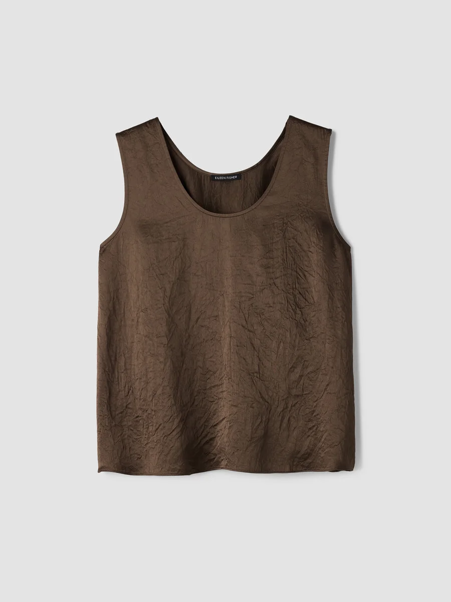Textured Satin Curved V-Neck Tank - 1