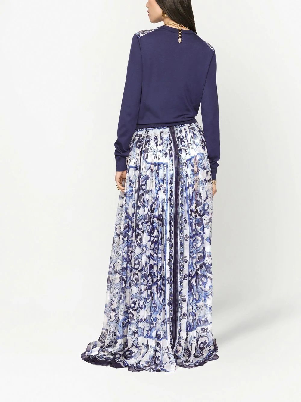 Majolica-print silk floor-length skirt - 4