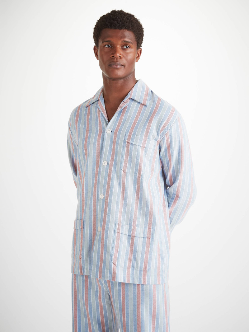 Derek Rose Men's Classic Fit Pajamas Kelburn 46 Brushed Cotton Blue outlook
