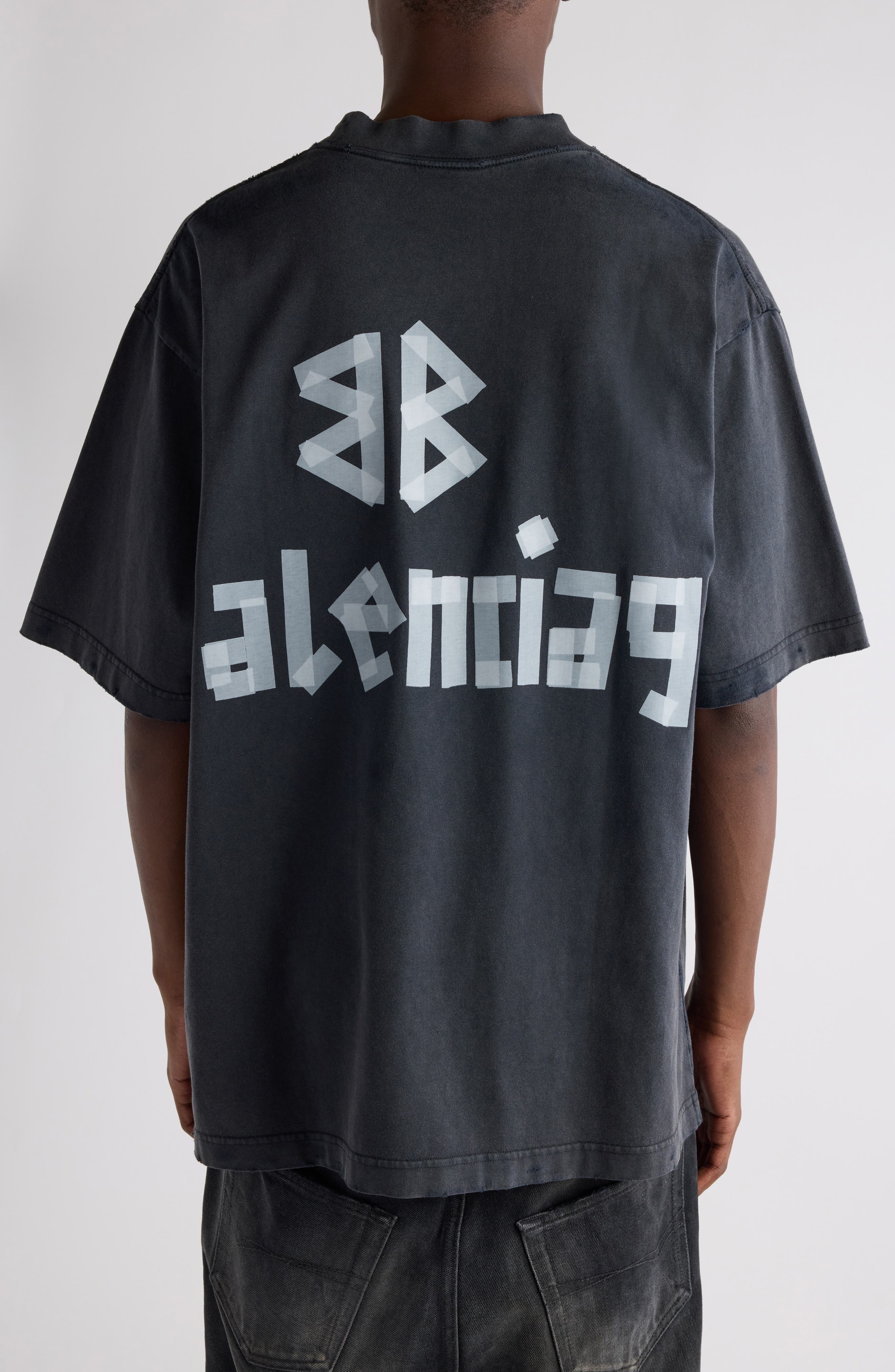 Balenciaga Medium Fit Tape Type Logo Graphic T-Shirt in 1041 Faded Washed Black at Nordstrom - 3