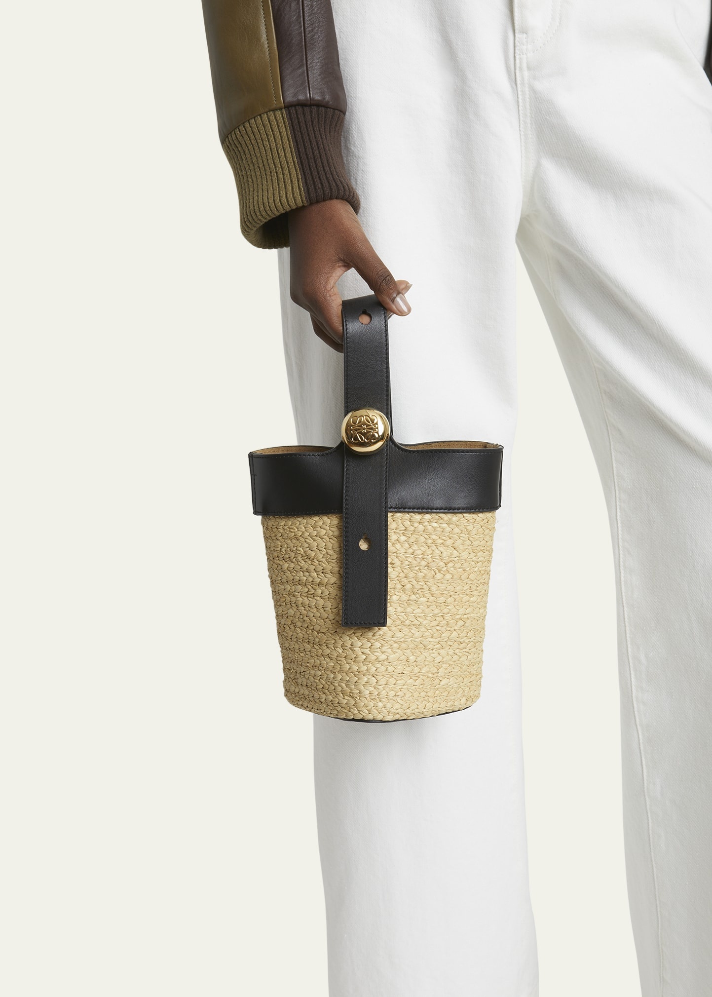 Mini Anagram Pebble Raffia Bucket Bag - 2