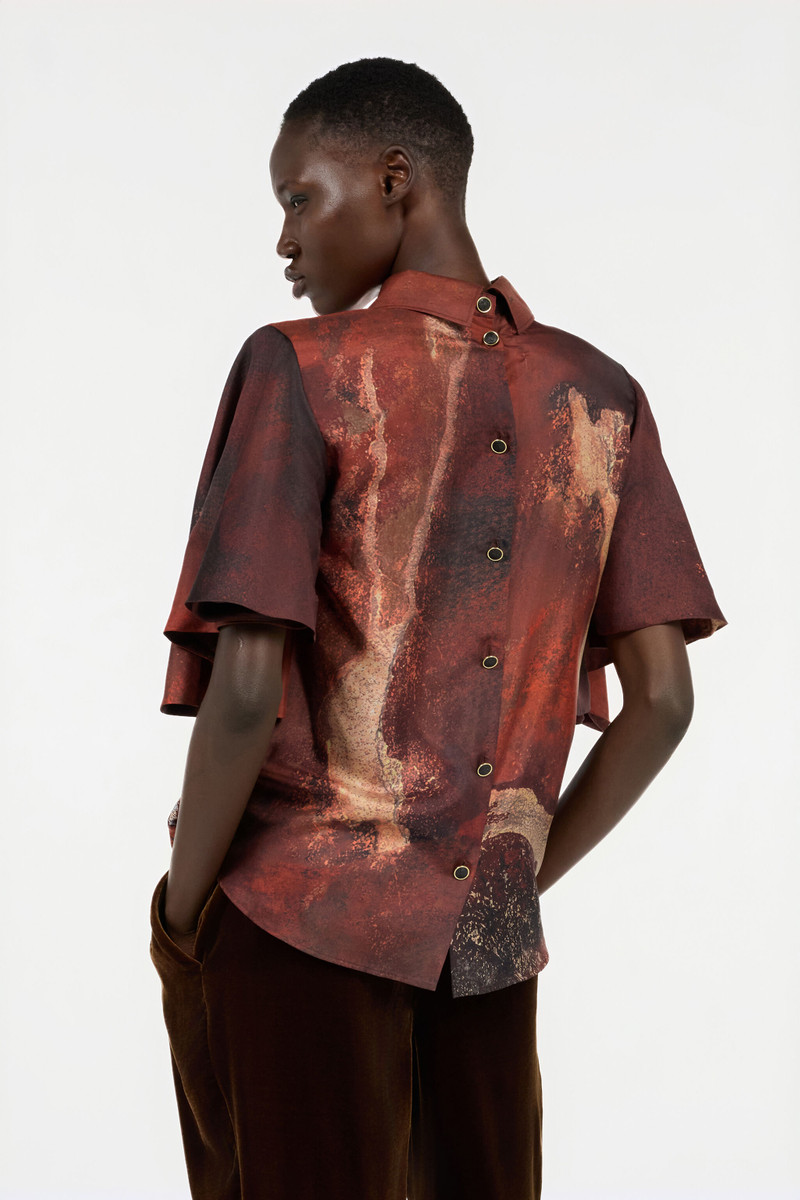 Red Silk Shirt With Marble Print 4