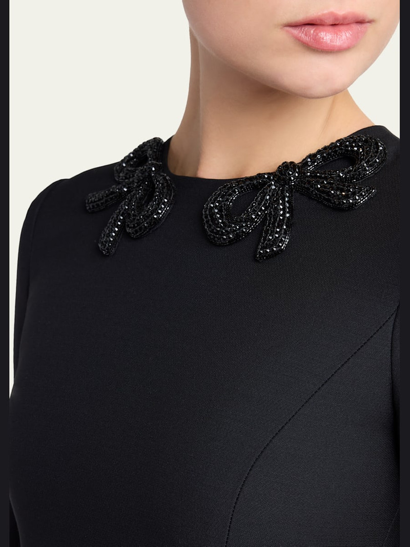 Long-Sleeve Embroidered Bow Mini Dress 5