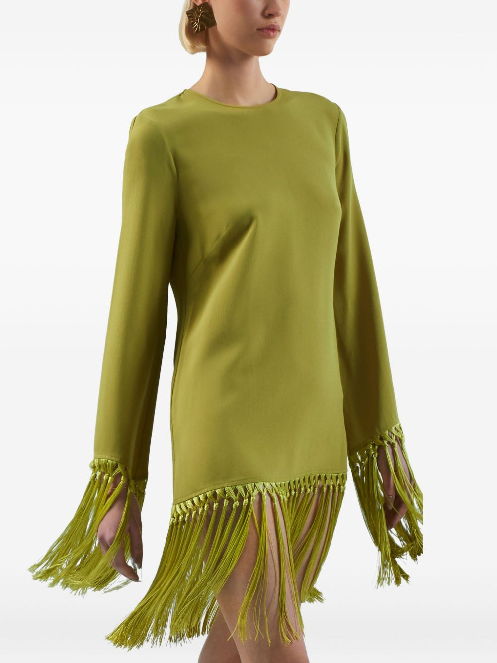 fringe-trimmed long-sleeve dress - 4
