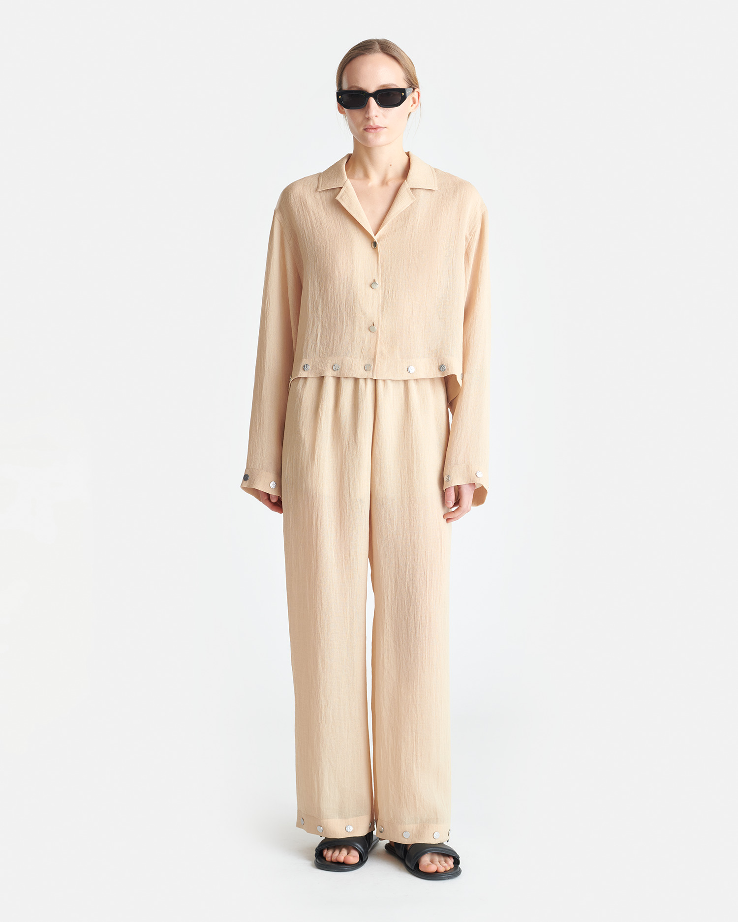 Studded Cropped Gauze Shirt - 3