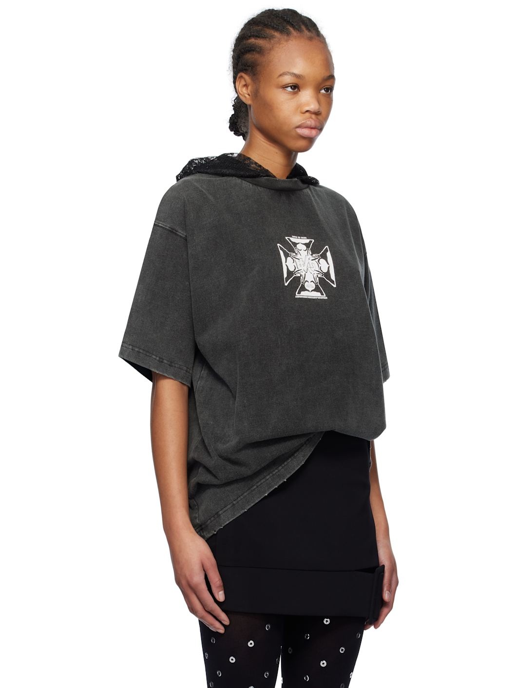 Black Heart Cross Hooded T-shirt - 2