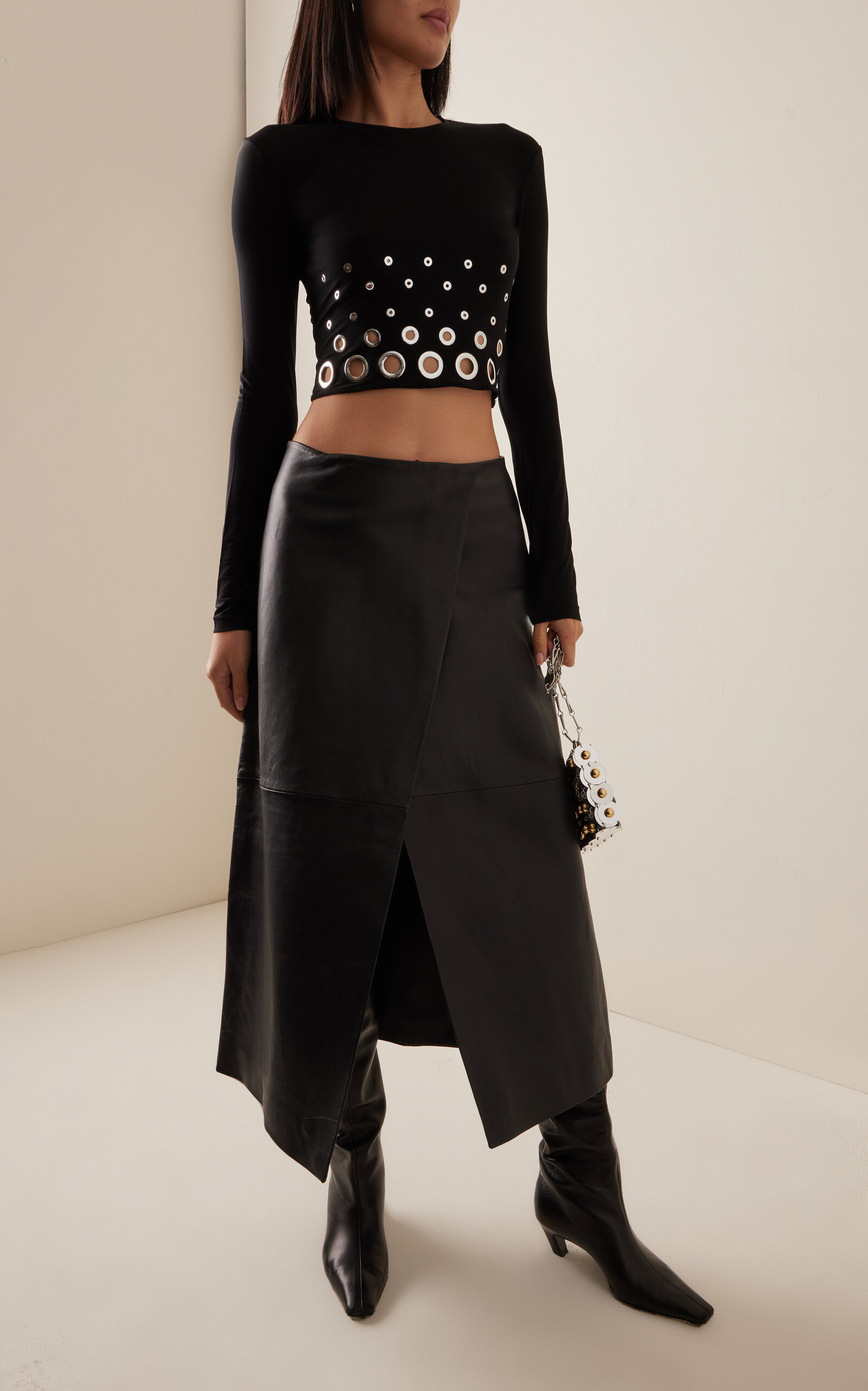 Eyelet-Detailed Crop Top black - 3