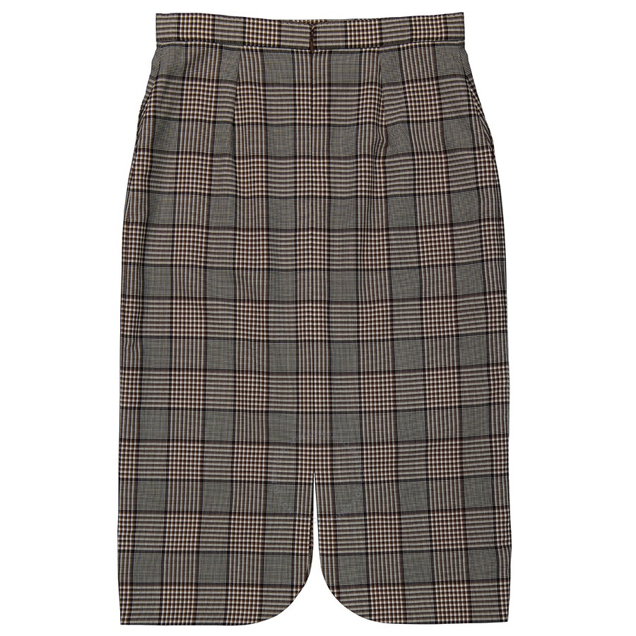 Burberry Check Wool Scalloped Hem Pencil Skirt - 2