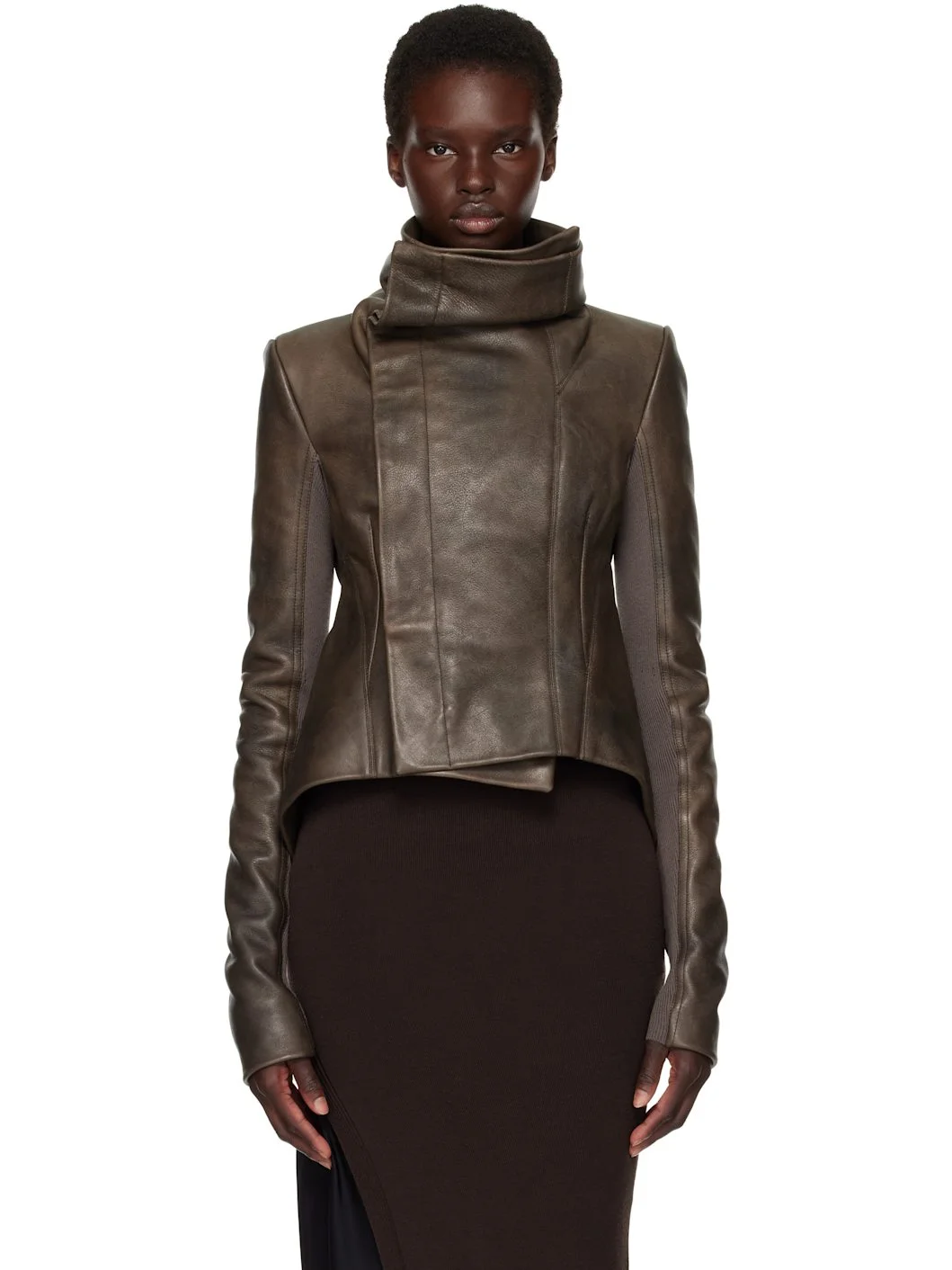 Brown Tower Buttoned Naska Leather Jacket - 1