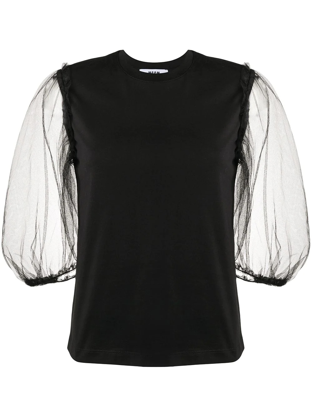 sheer puff sleeve T-shirt - 1