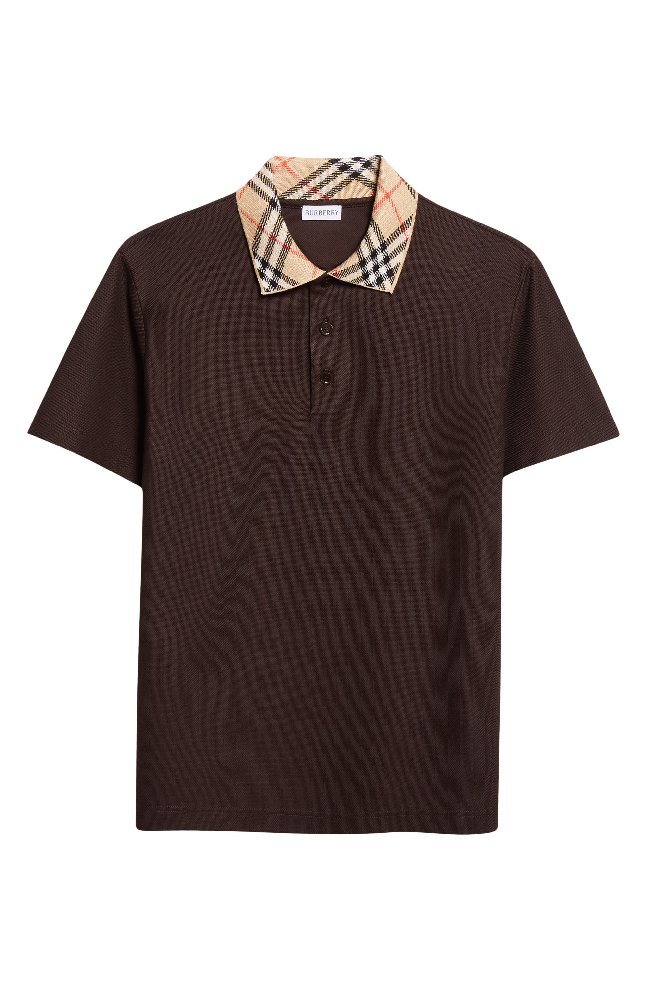 burberry Evan Check Collar Cotton Piqué Polo in Clove Brown at Nordstrom - 5