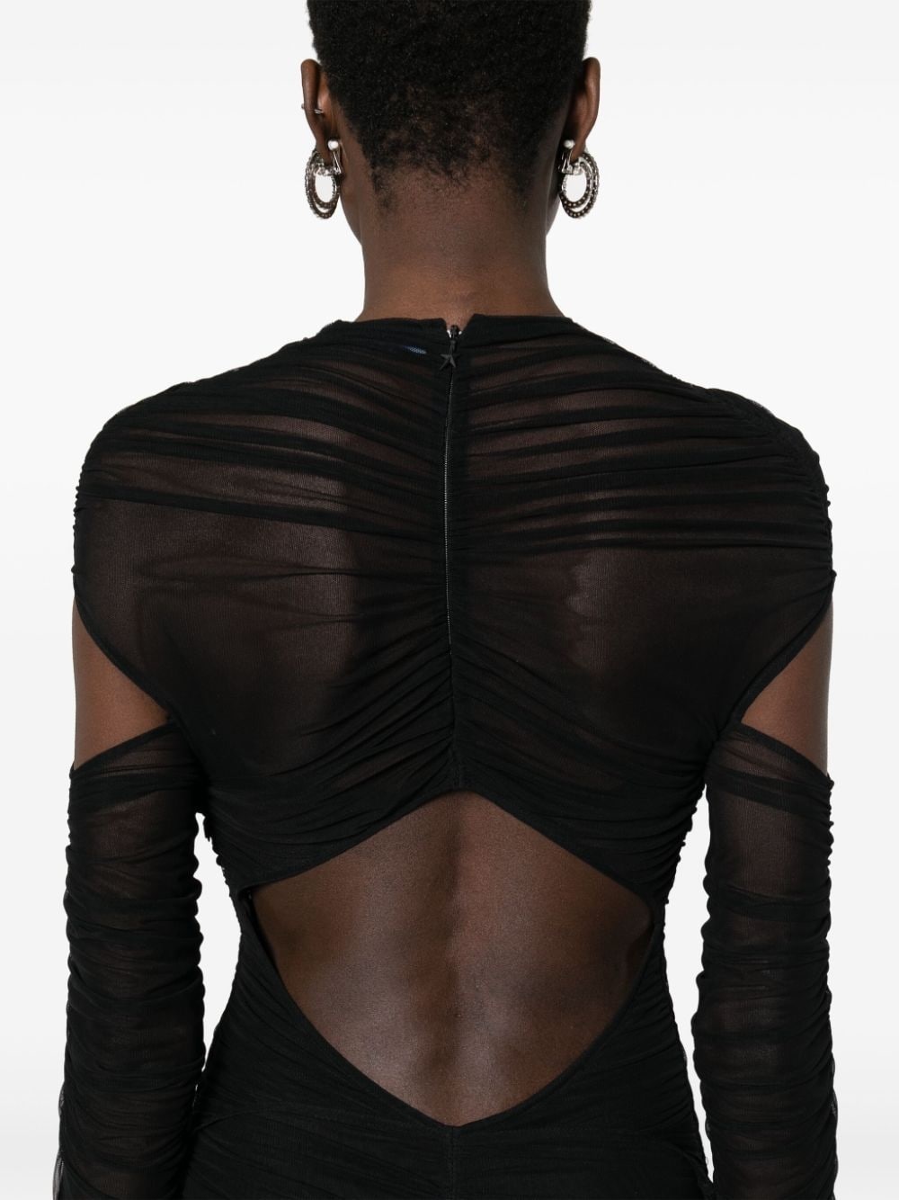 draped semi-sheer mesh dress - 5